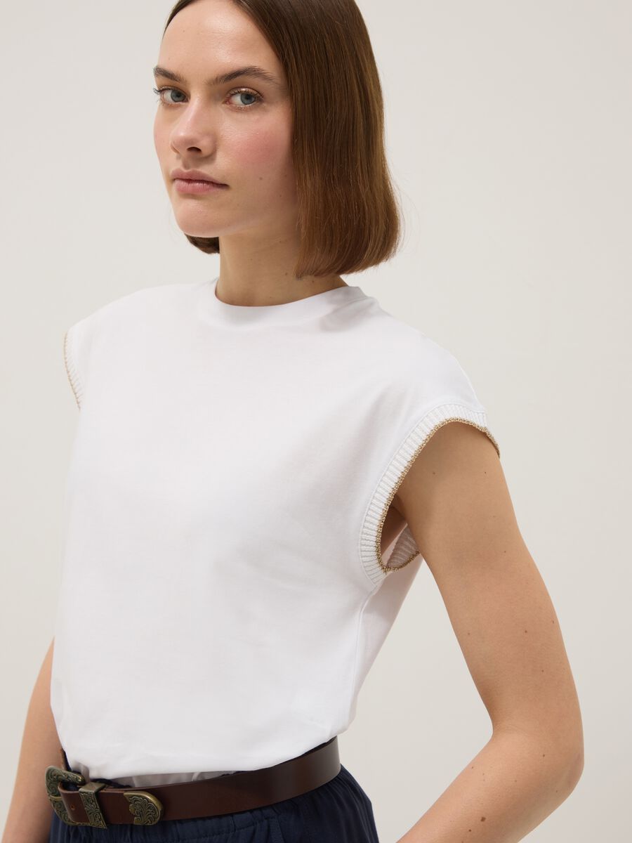 White sleeveless pure cotton T-shirt, regular fit_1