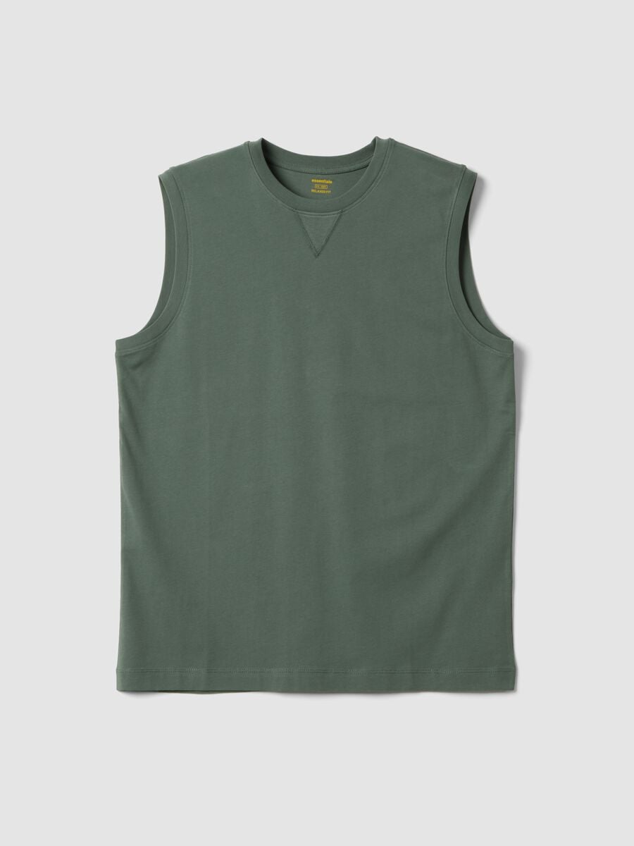 Green crew-neck pure cotton vest, relaxed fit_4