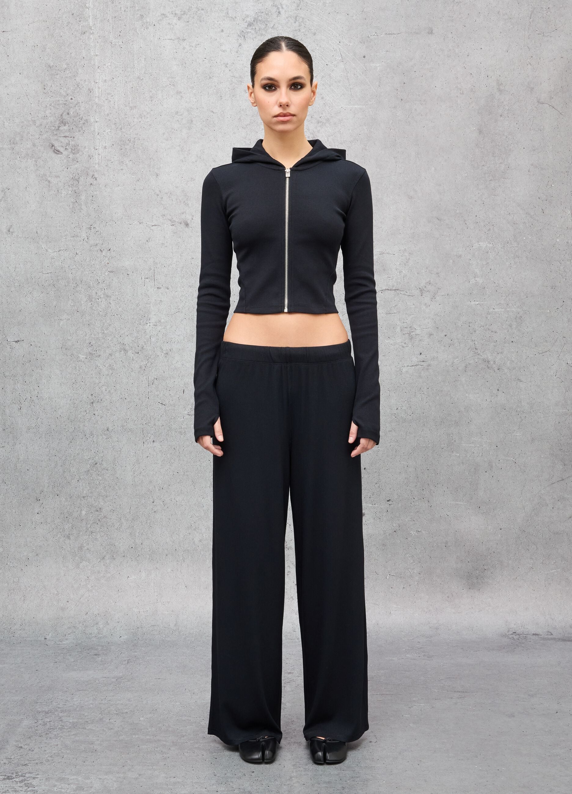Ribbed Fluid Trousers Black