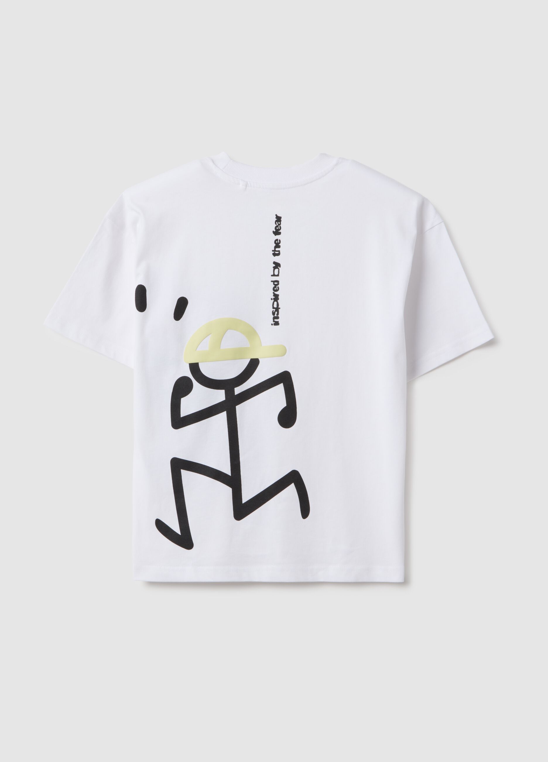 Boy's white pure cotton oversized fit t-shirt with print