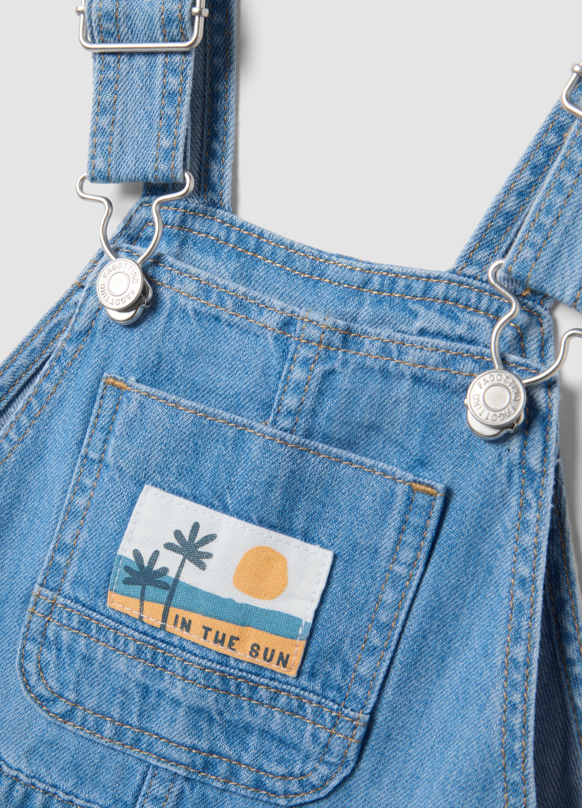 Regular fit baby blue denim cotton dungarees