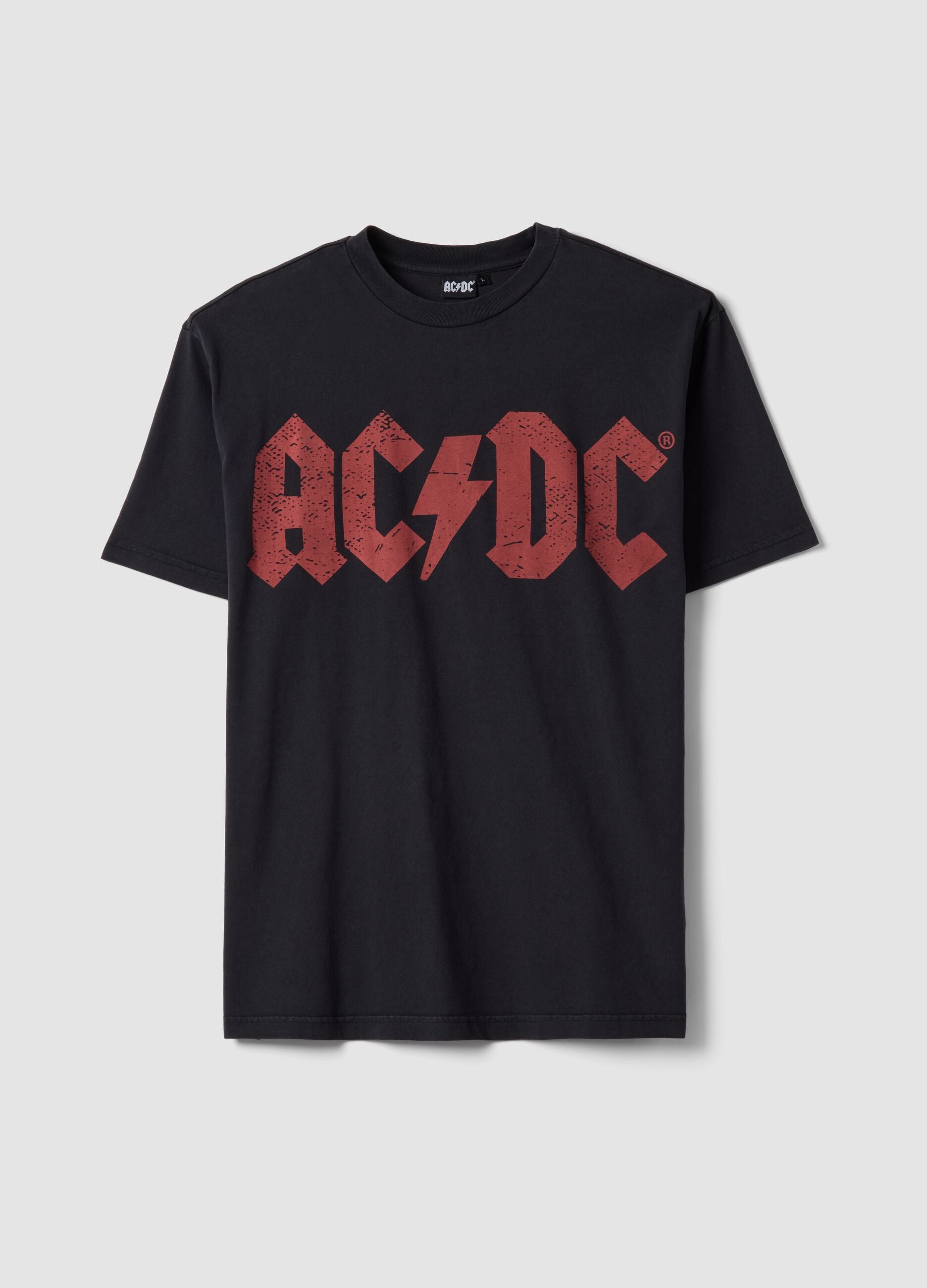 Black pure cotton regular fit T-shirt with AC/DC logo