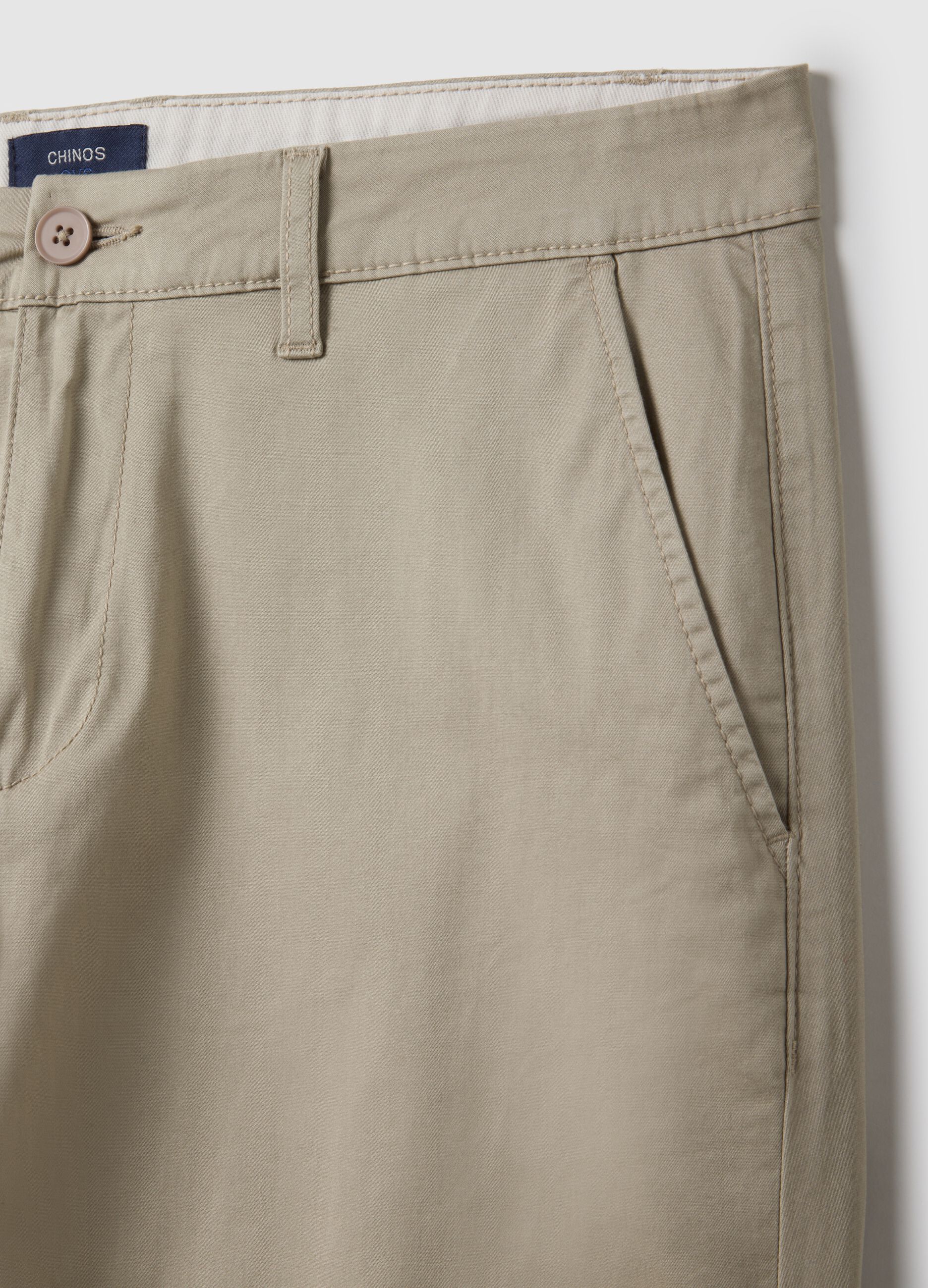 Beige slim fit stretch cotton chino trousers