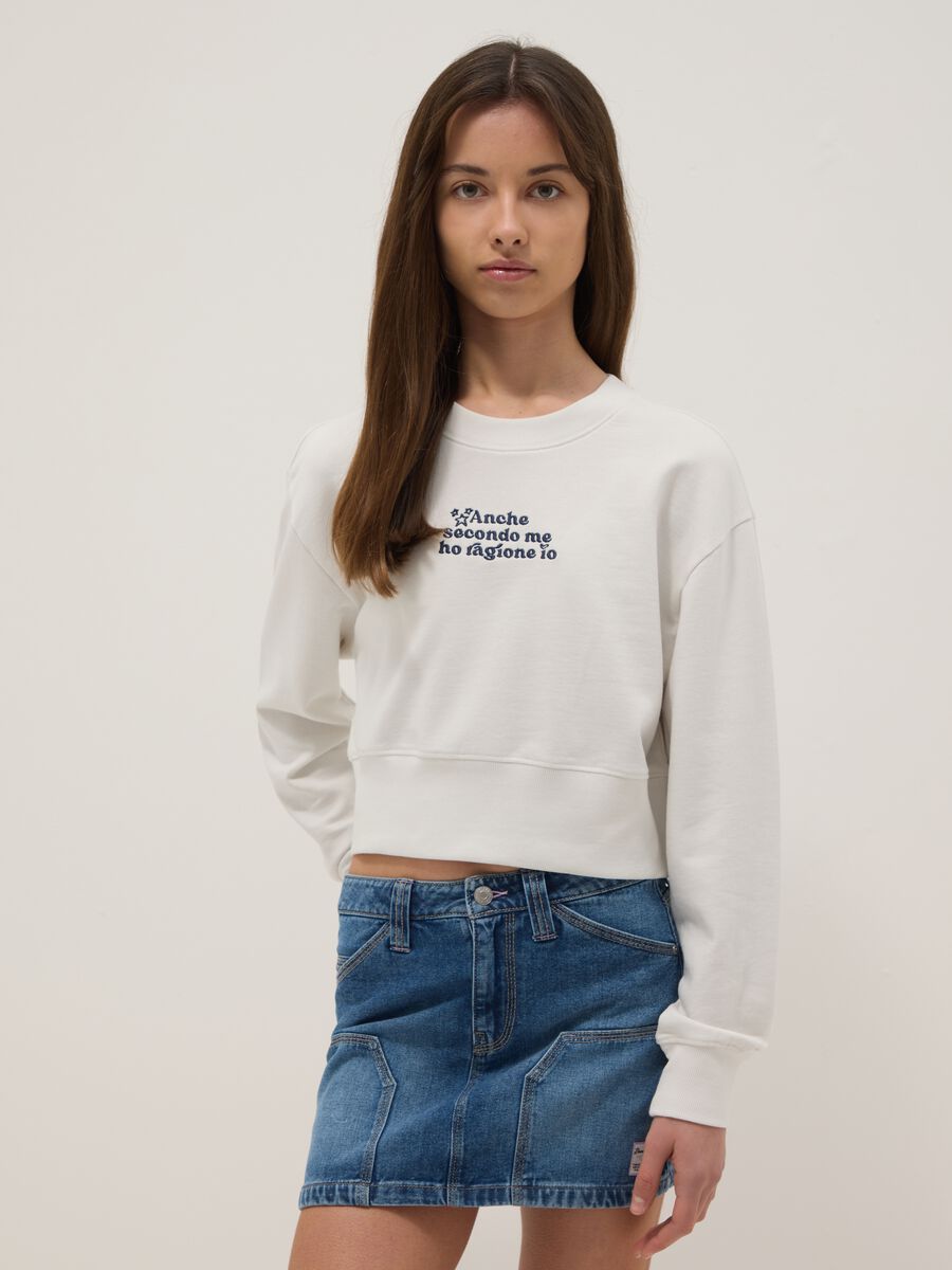 Girls' white crew neck sweatshirt in pure cotton regular fit_0