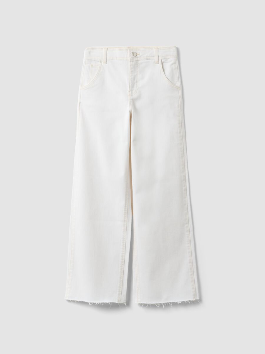 White Stretch Cotton Culotte Trousers for Girls_3