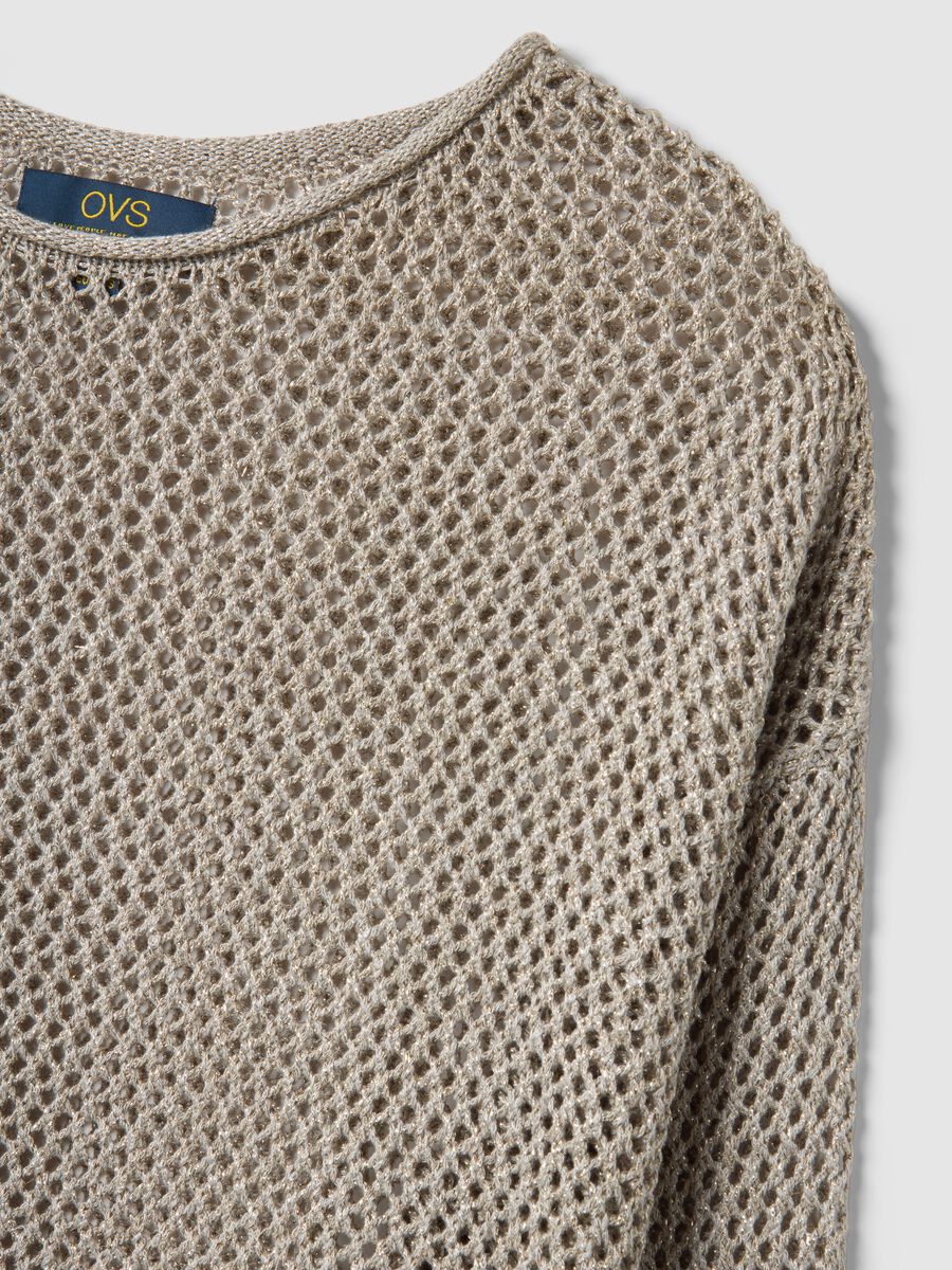 Beige viscose blend sweater regular fit with knit texture_5