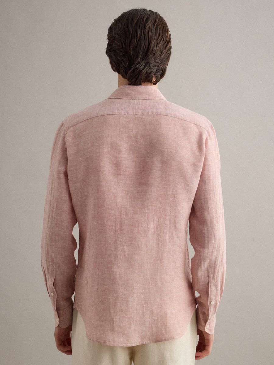 Camicia a maniche lunghe in puro lino rosa slim fit_2