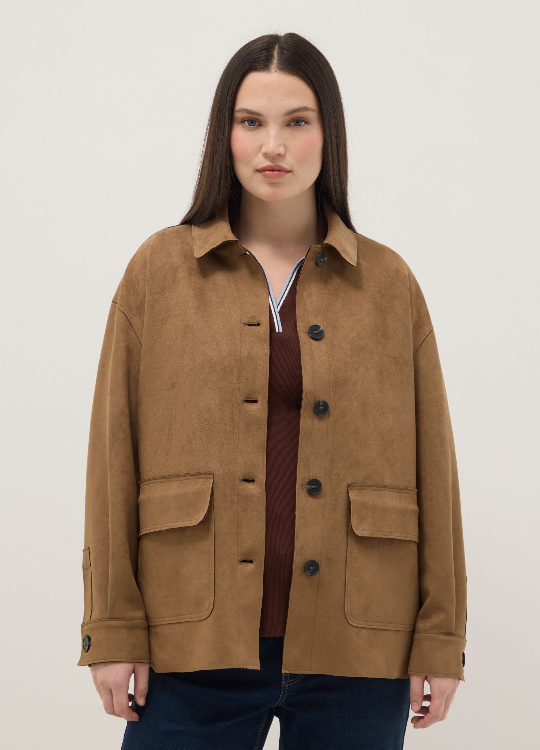 Brown regular fit jacket with collar and buttons