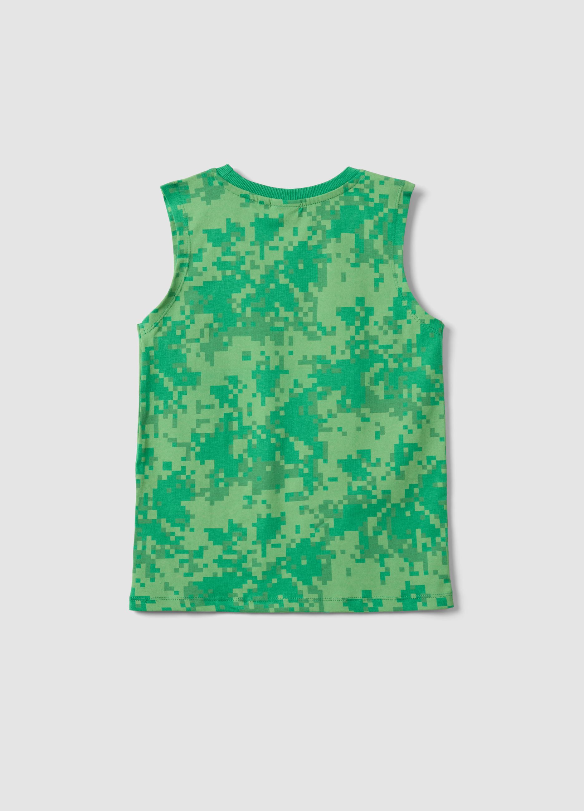 Green pure cotton boys' vest with Minecraft prints