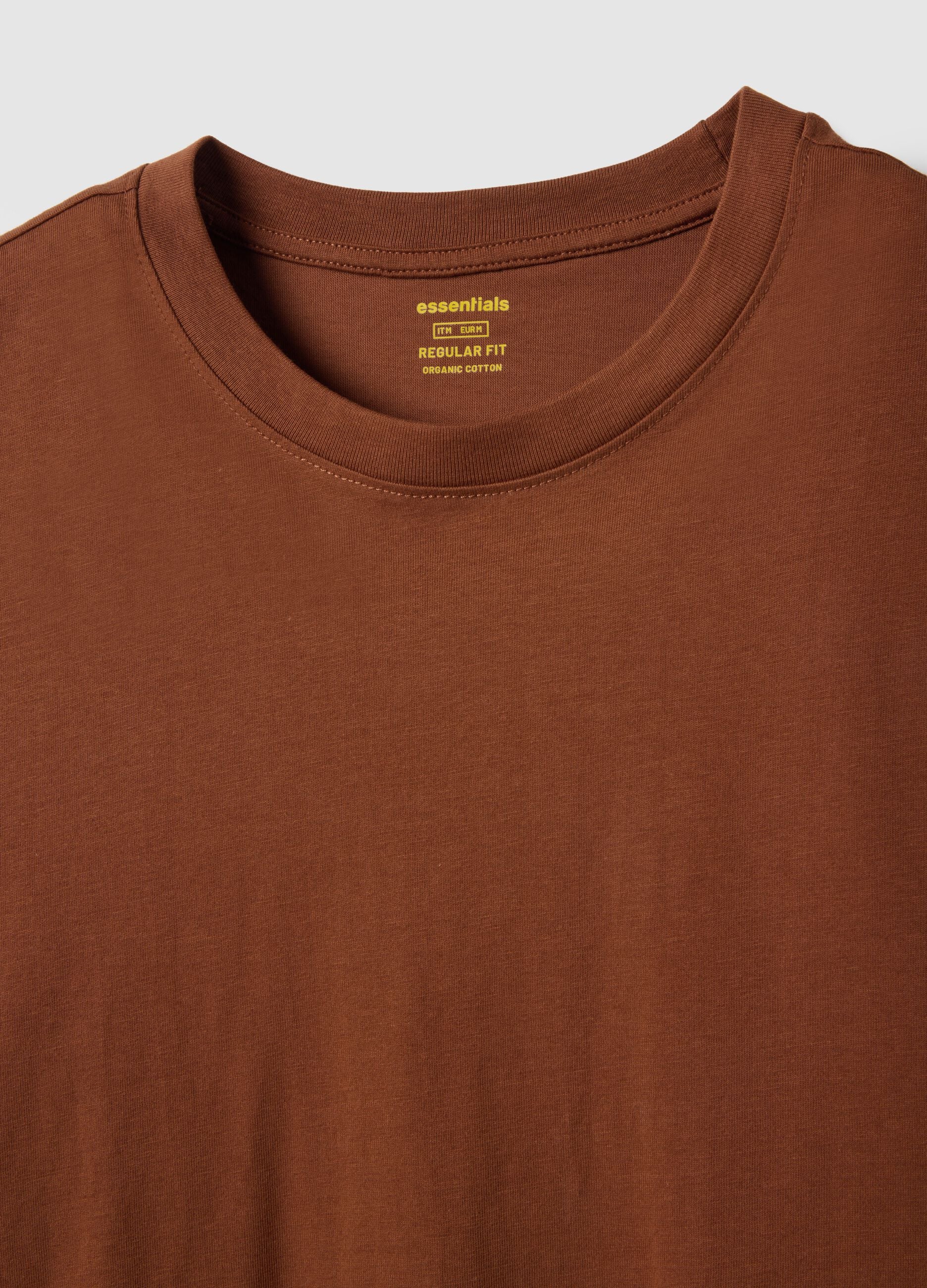 Regular fit brown pure cotton t-shirt
