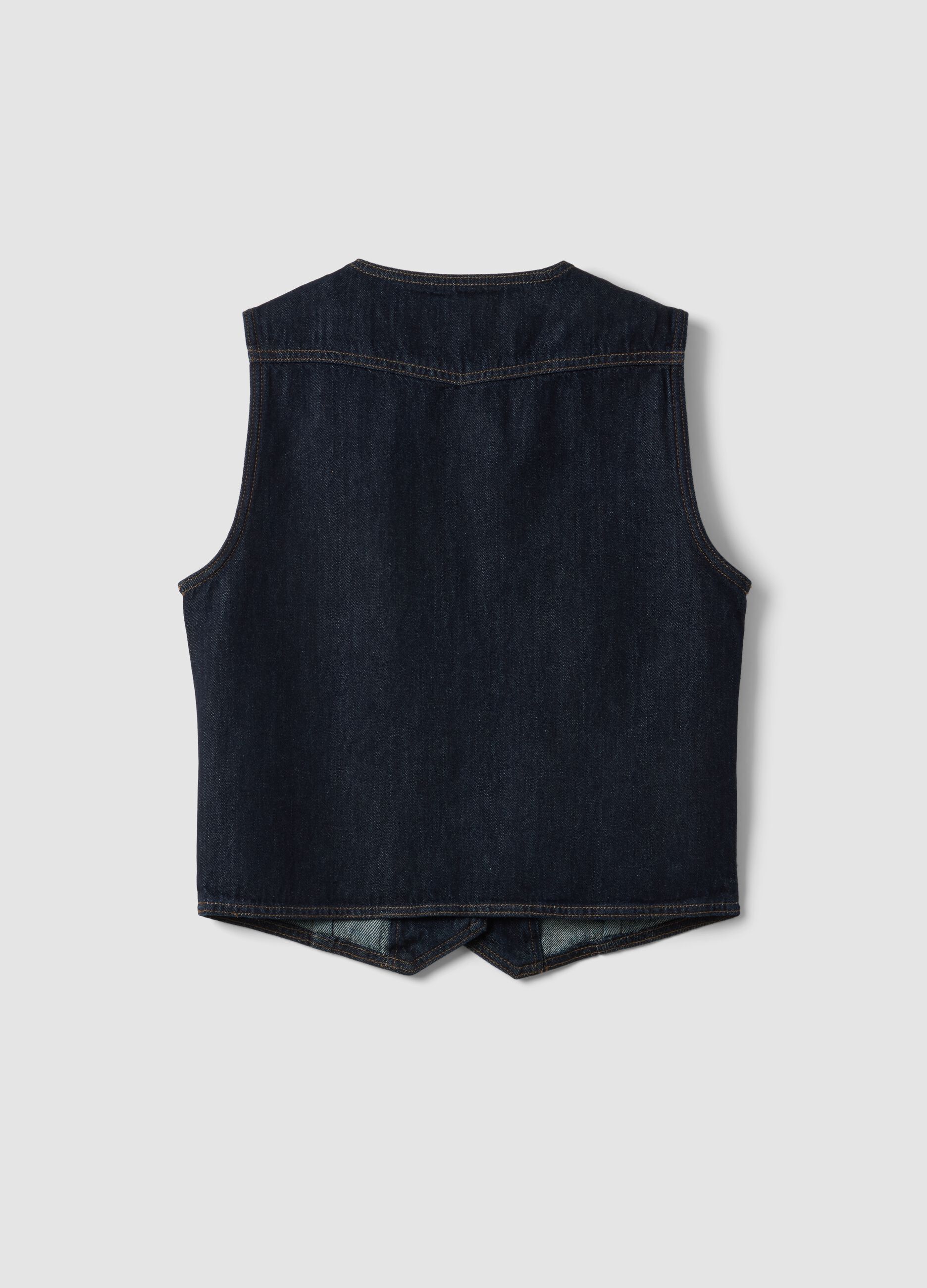 Blue pure cotton denim waistcoat with buttons, regular fit
