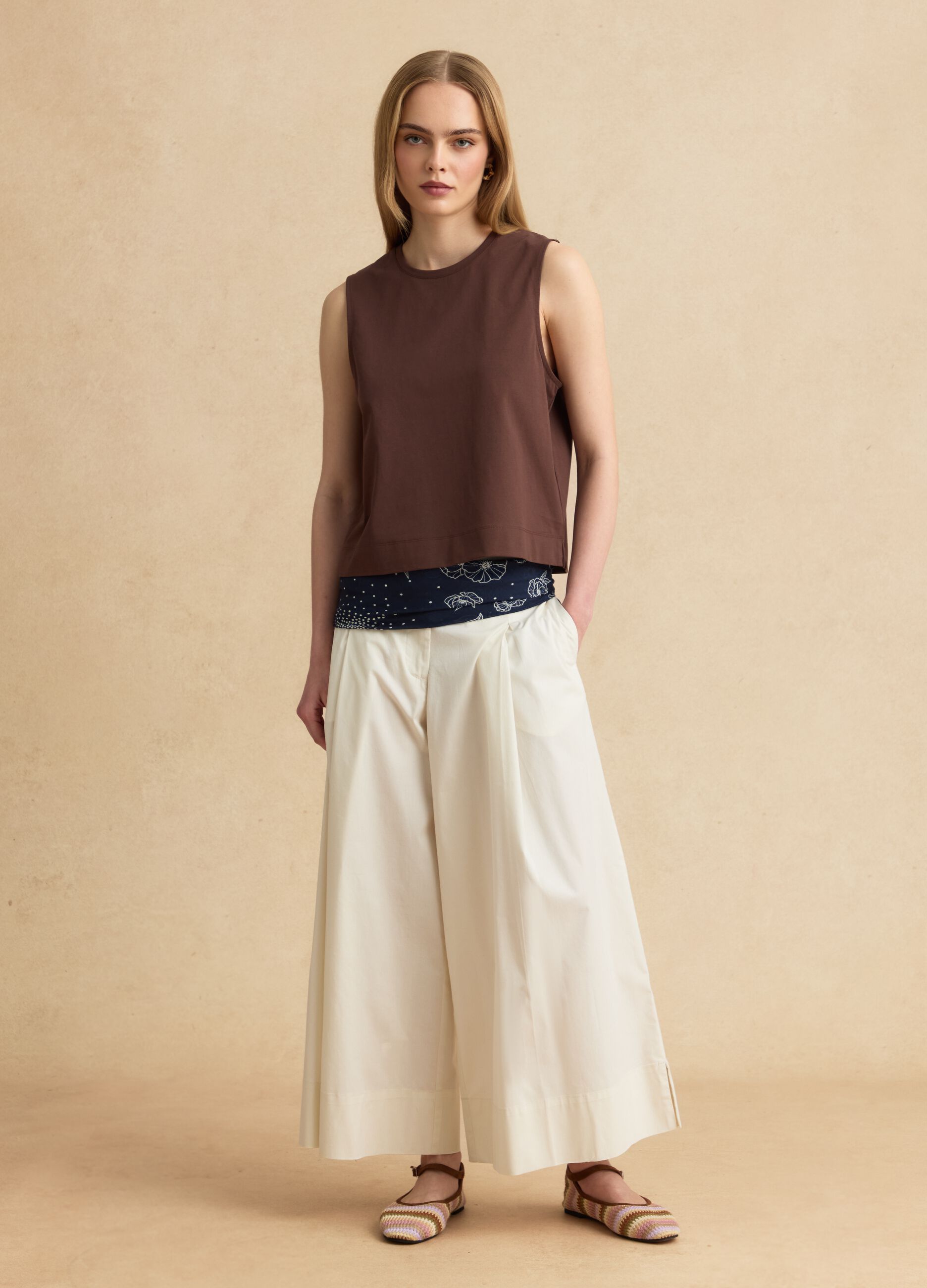White stretch-cotton palazzo trousers