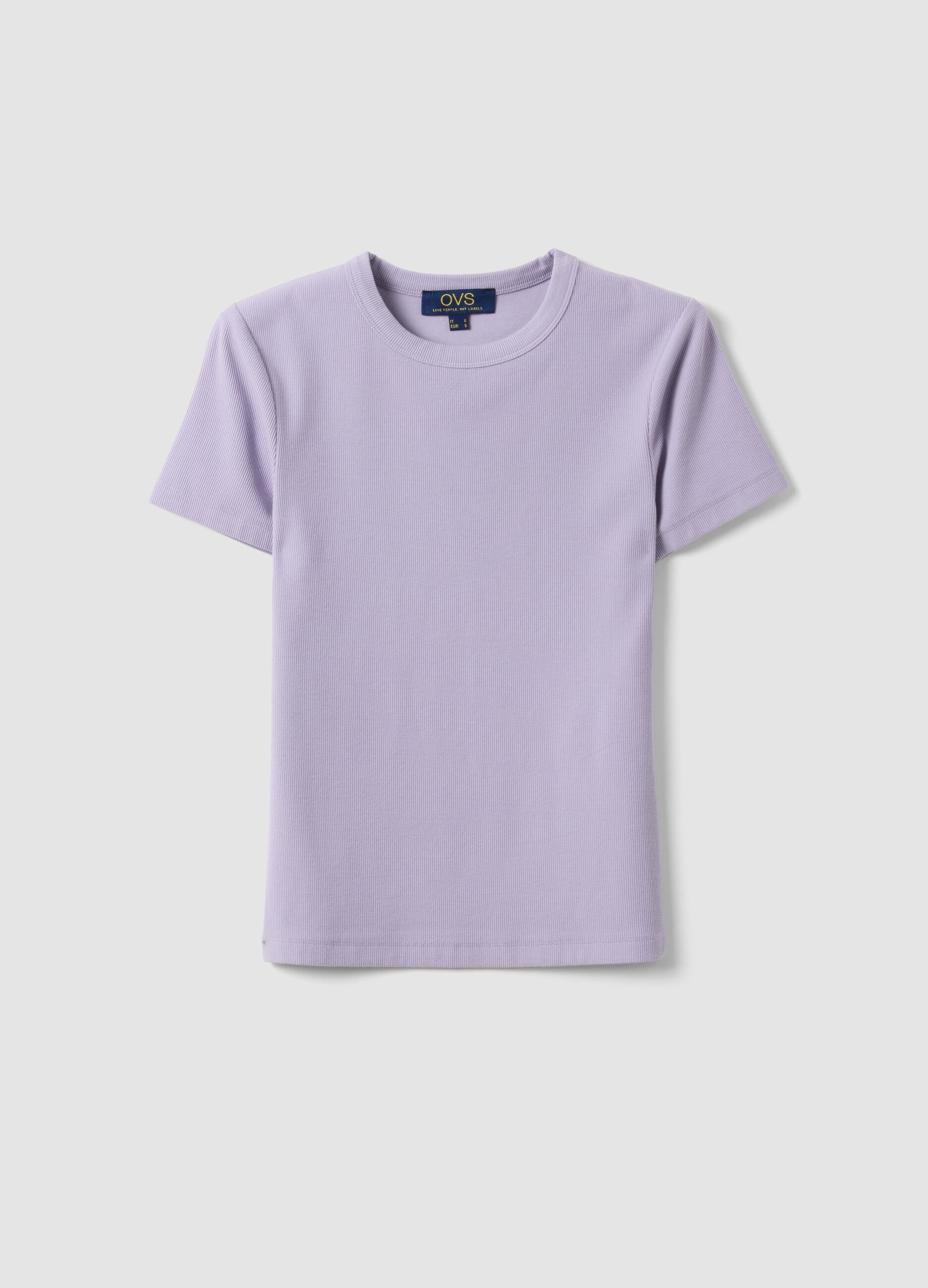 Purple fitted short-sleeve stretch cotton T-shirt