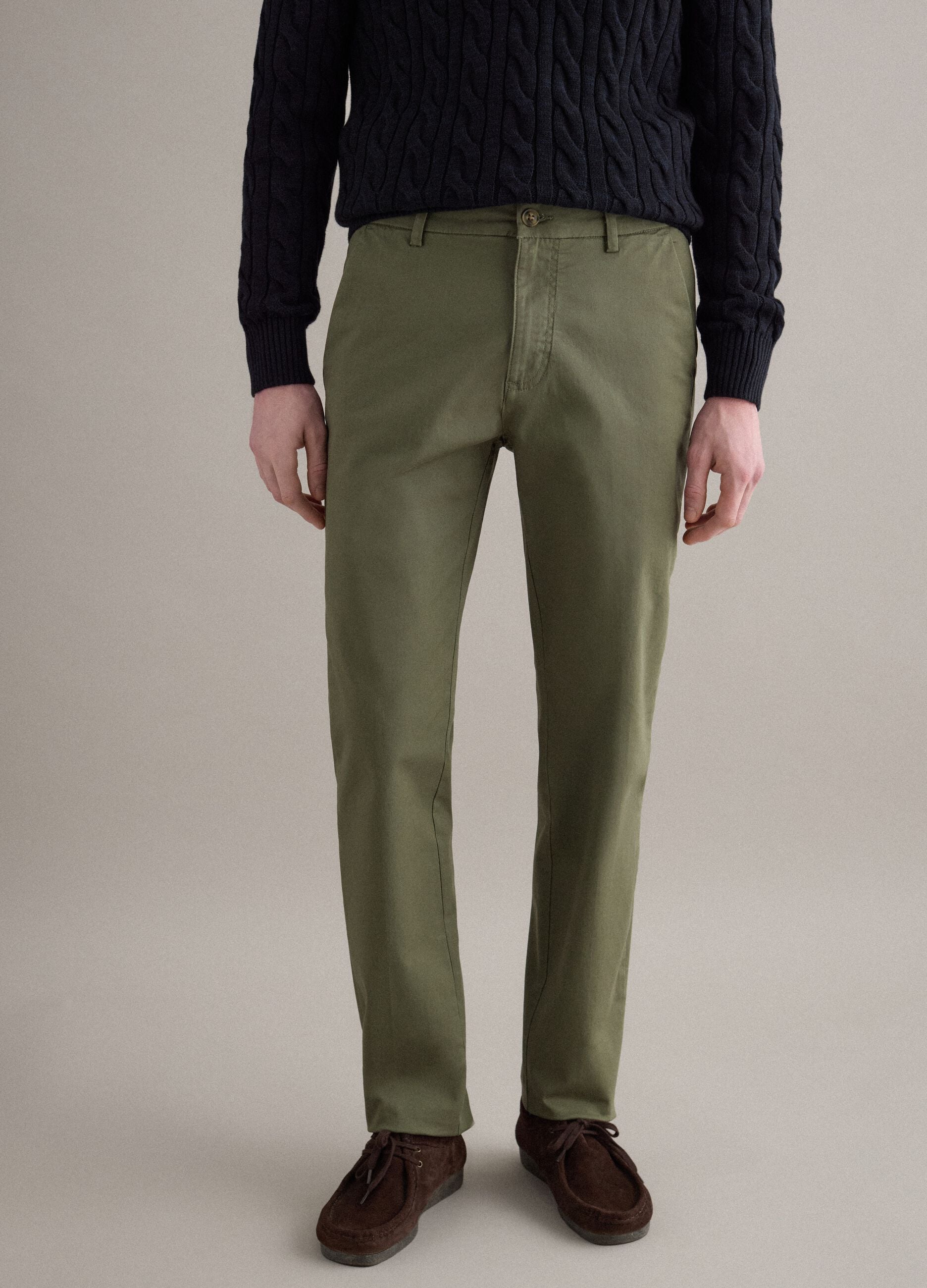 Slim Fit Green Stretch Cotton Chinos