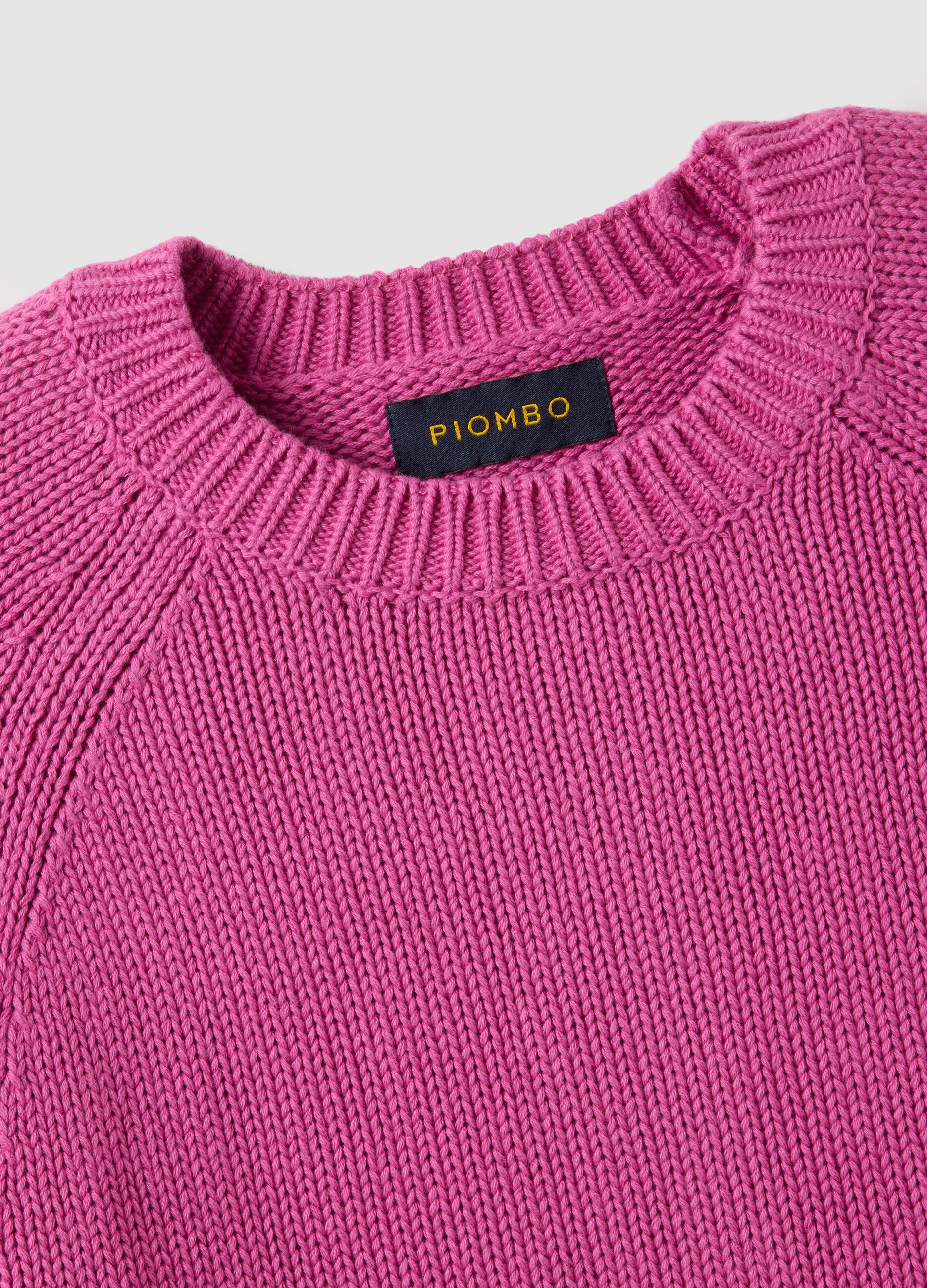 Pink crew neck jumper in pure cotton regular fit