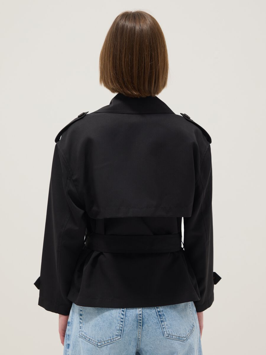 Black double-breasted lightweight jacket regular fit with belt_3