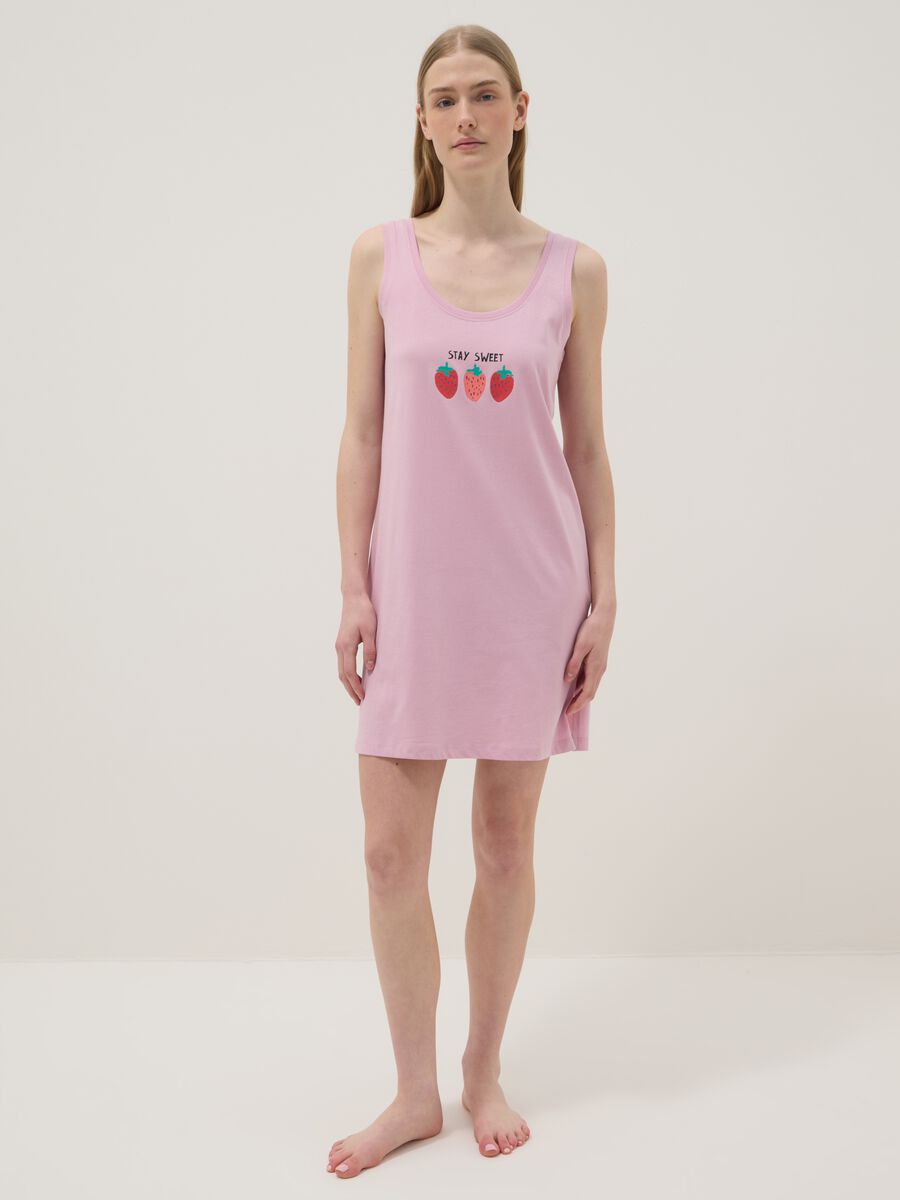 Pink pure cotton nightgown regular fit with strawberries_0