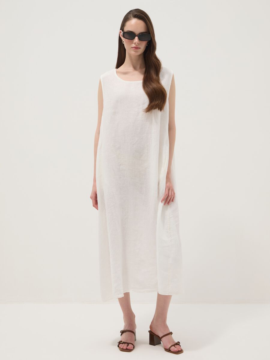 Long white pure linen dress, regular fit_1