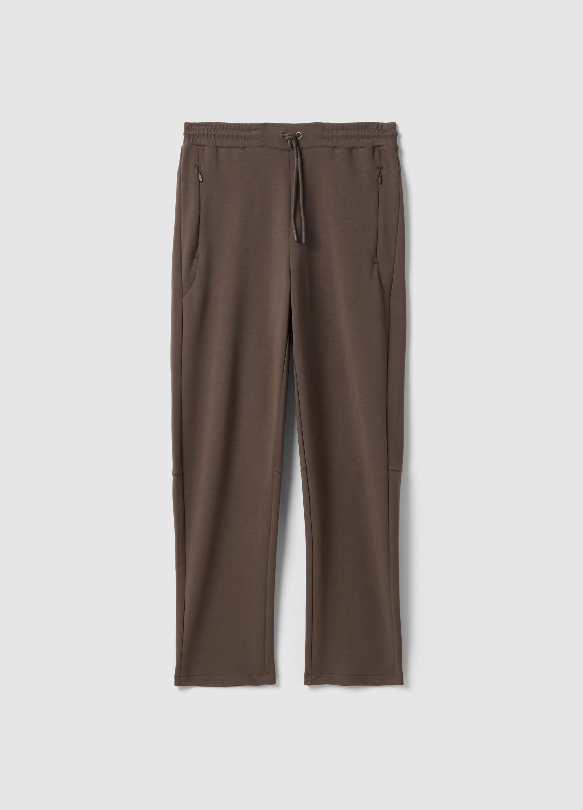 Brown regular fit stretch cotton blend jogger trousers