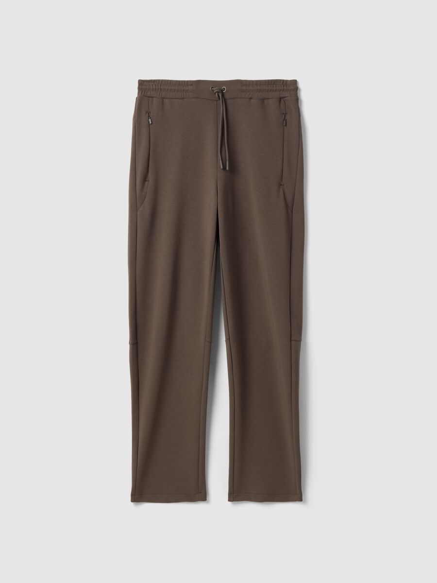 Brown regular fit stretch cotton blend jogger trousers_4