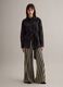 Black viscose blend oversized fit check semi-transparent shirt_1