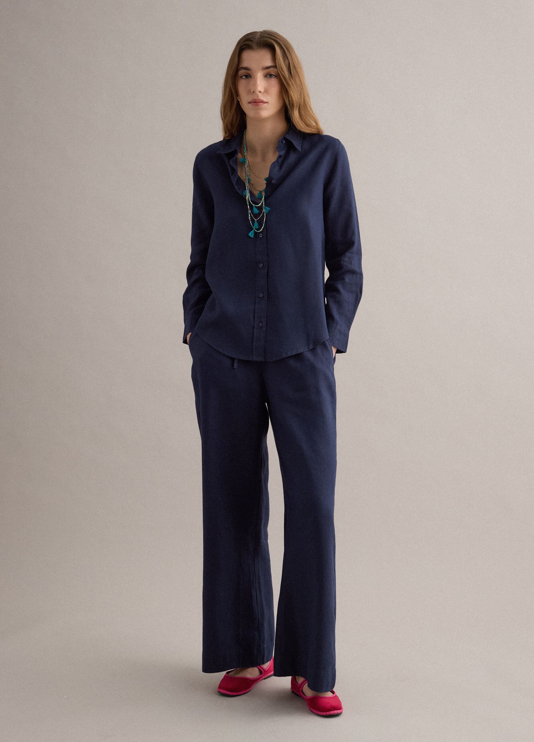 Pure blue linen shirt regular fit