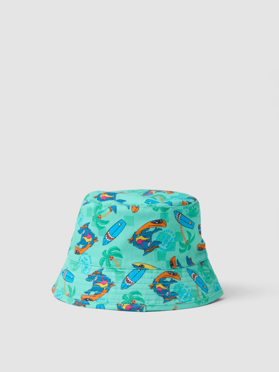 Children's light blue pure cotton hat with prints_0