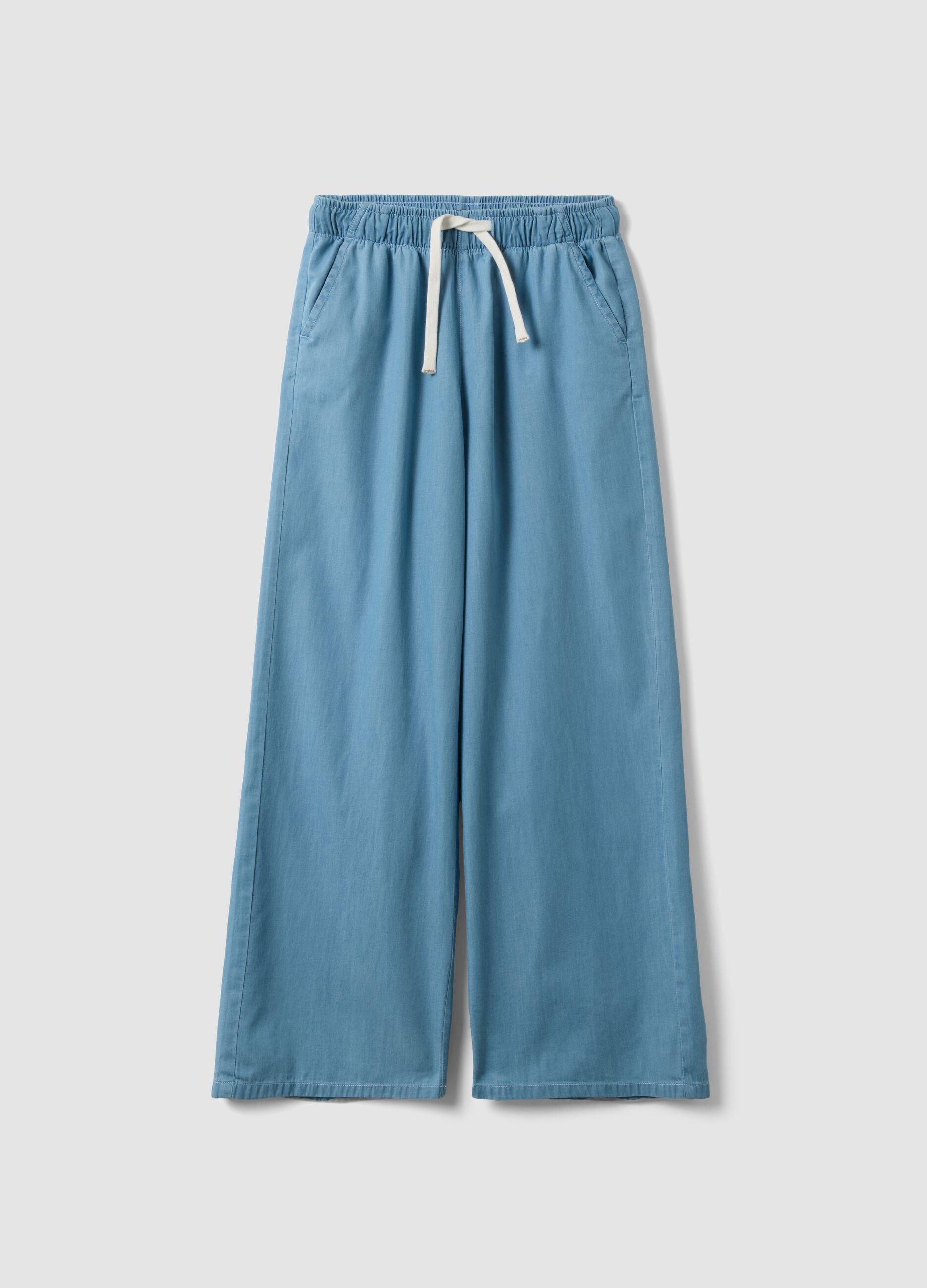 Girls&rsquo; light blue pure cotton wide-leg denim trousers