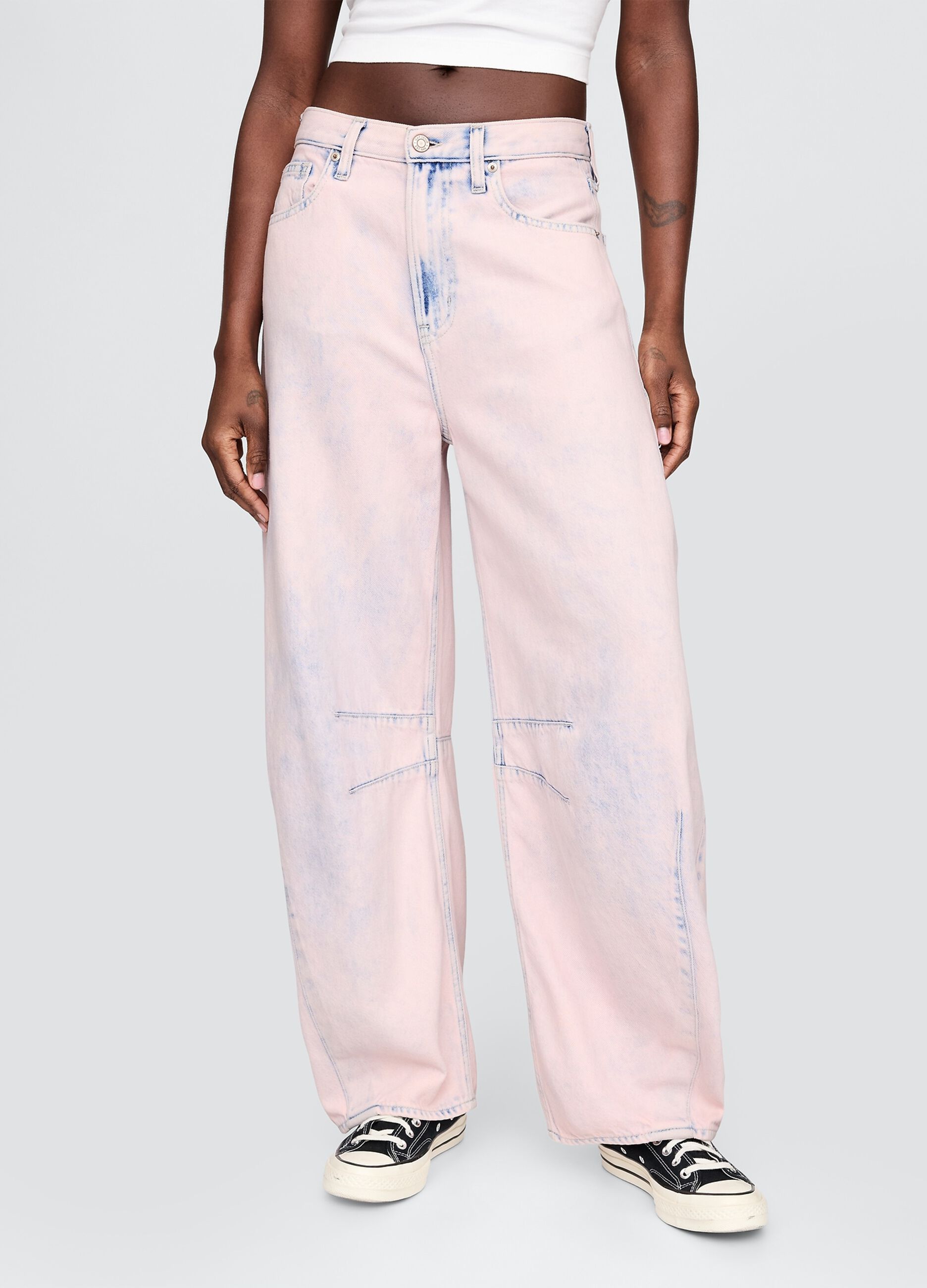 Pink denim trousers with regular fit