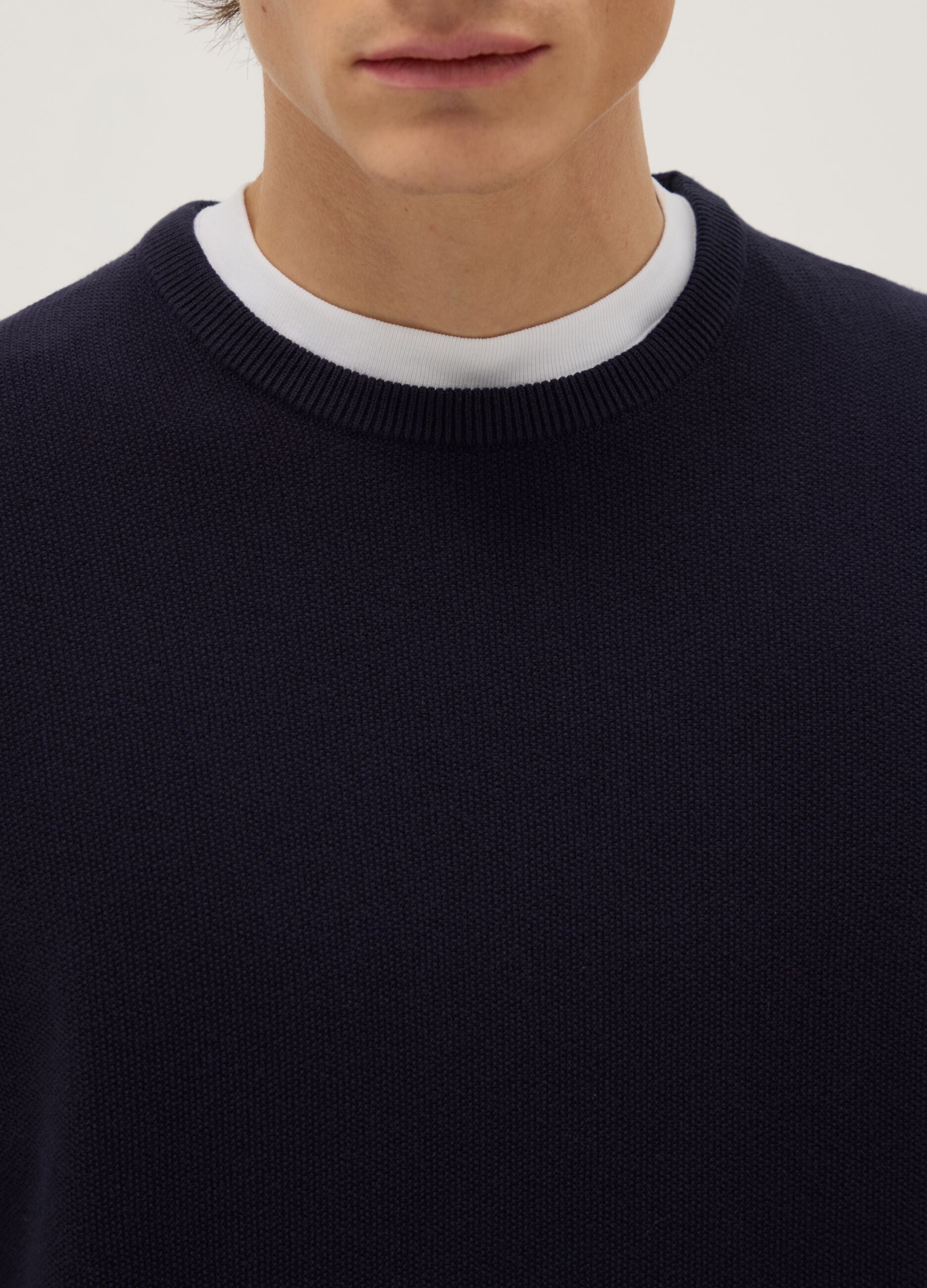 Blue crew neck jumper in pure cotton regular fit