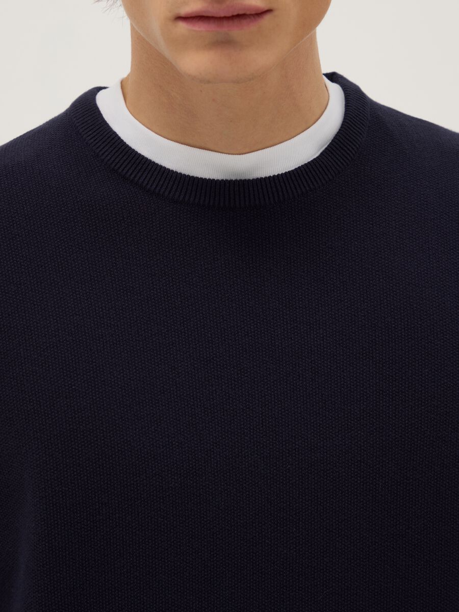 Blue crew neck jumper in pure cotton regular fit_3