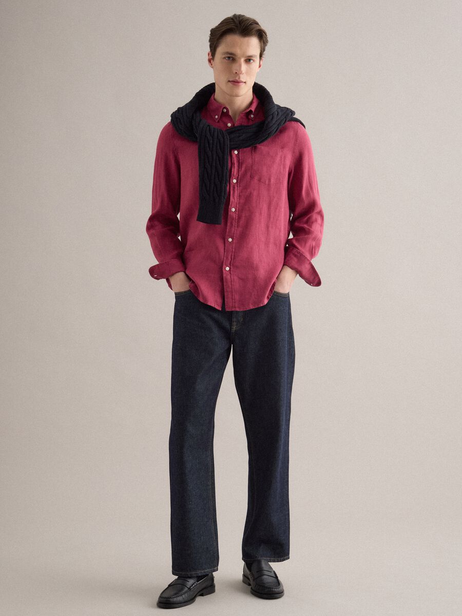 Red pure linen long-sleeve shirt regular fit_2