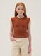 Brown stretch cotton T-shirt with ruffles_0