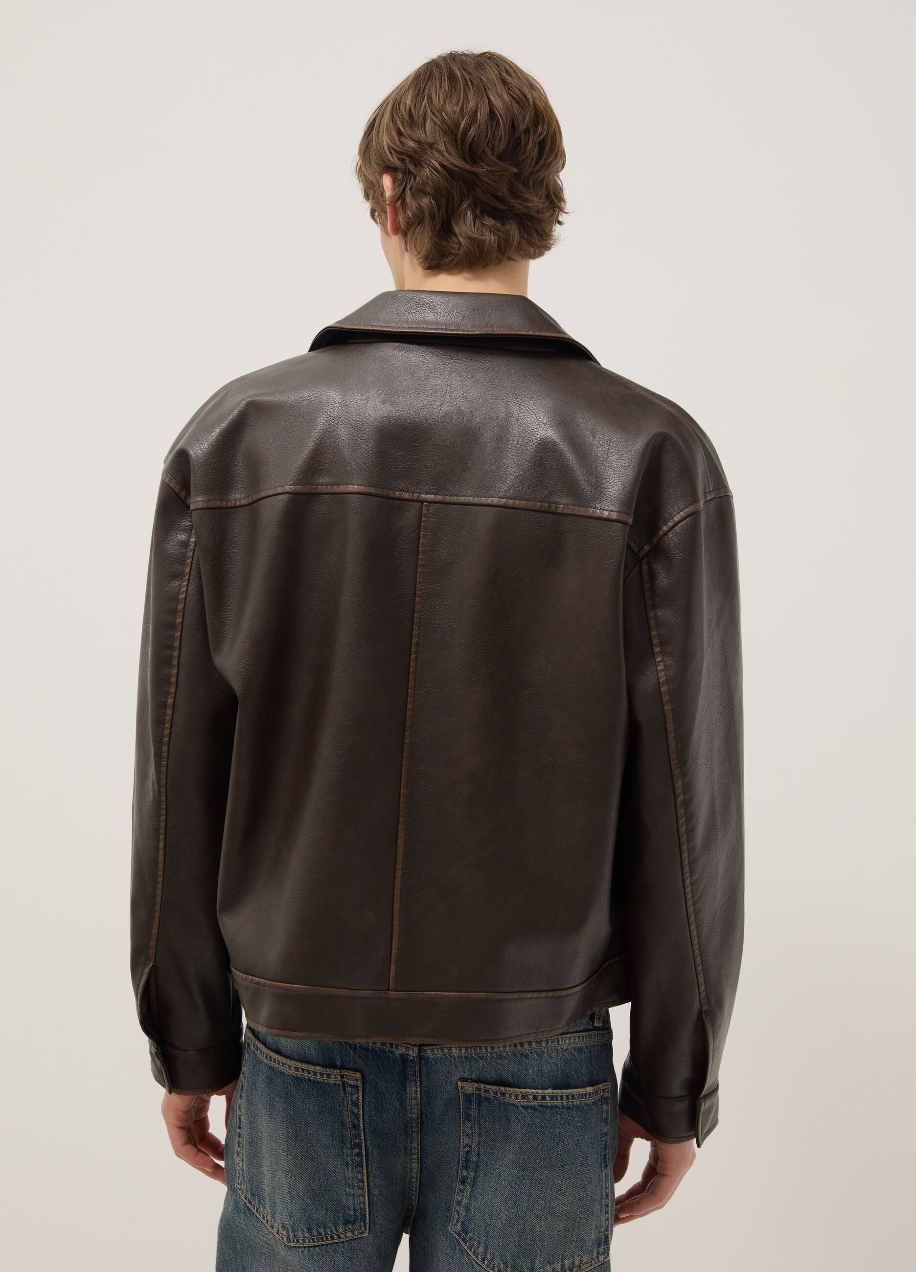 Brown padded oversized jacket with zip