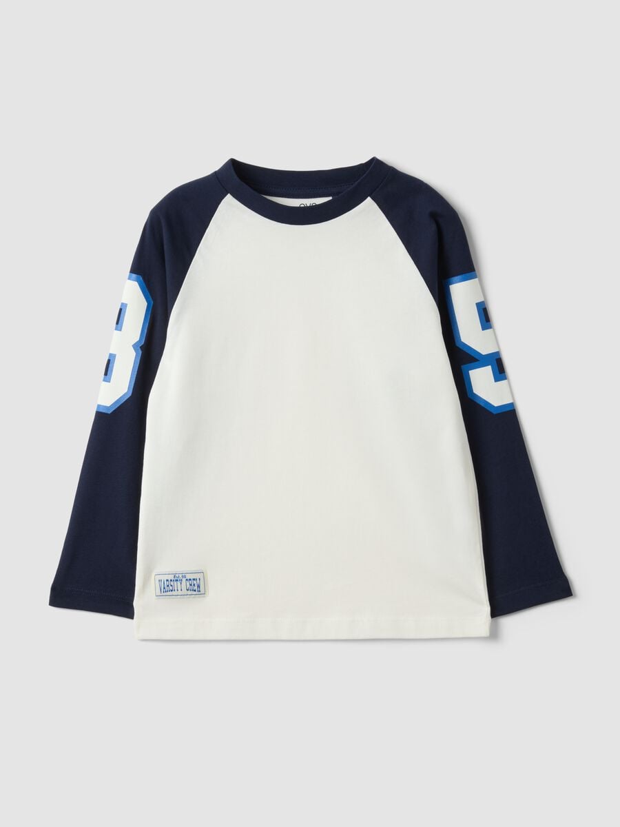 White pure cotton boys&rsquo; T-shirt with crew neck and raglan sleeves_0