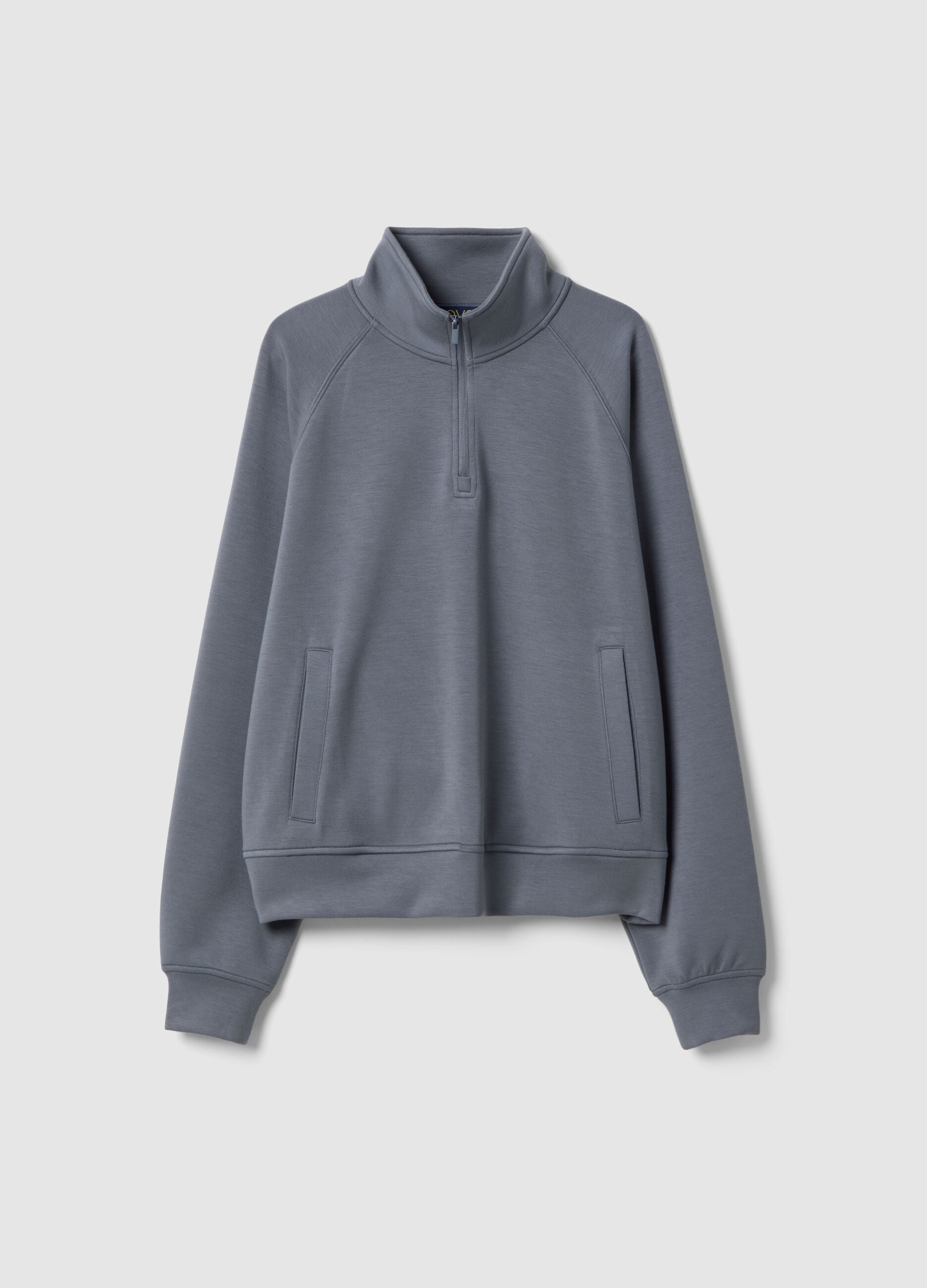 Grey regular fit modal blend sweatshirt with half zip
