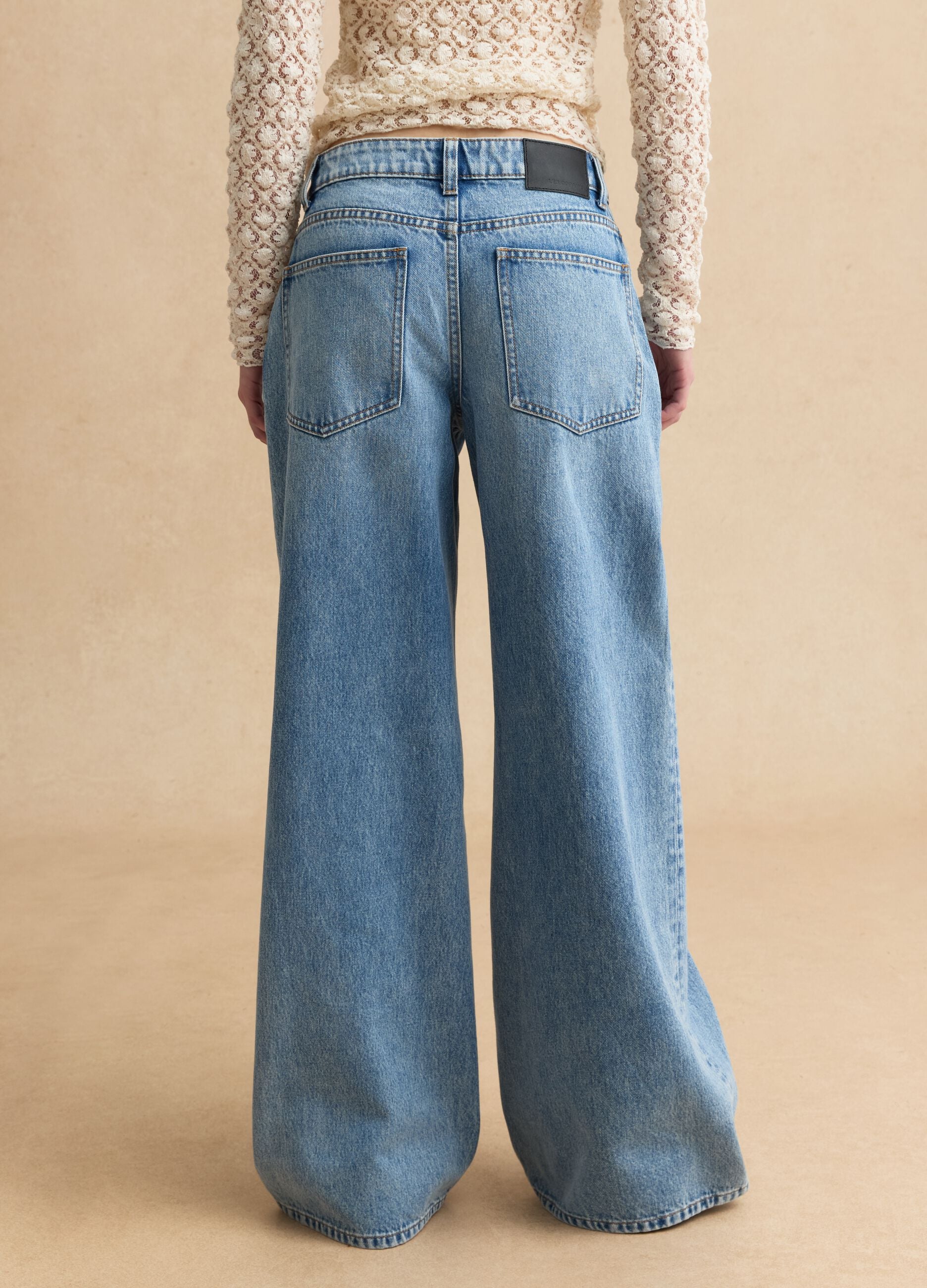 Sky Blue Cotton Wide Leg Jeans