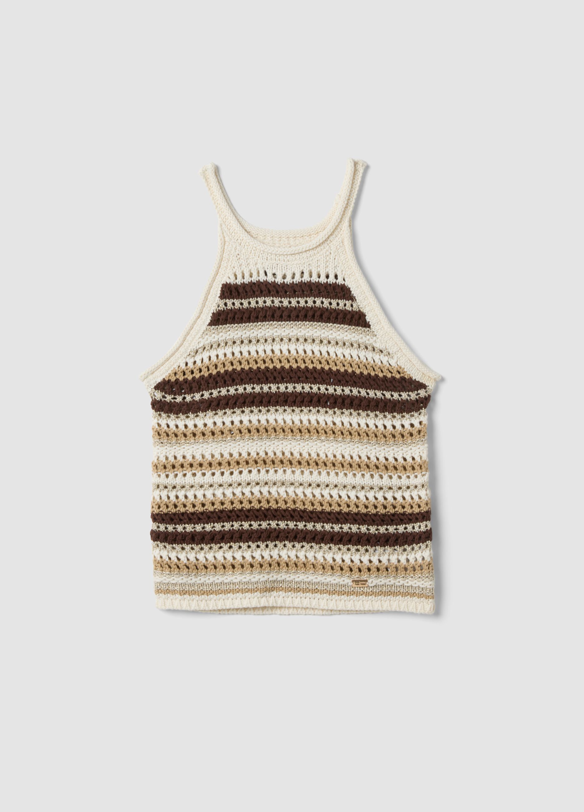 Multicolour striped fitted knitted cotton-blend top