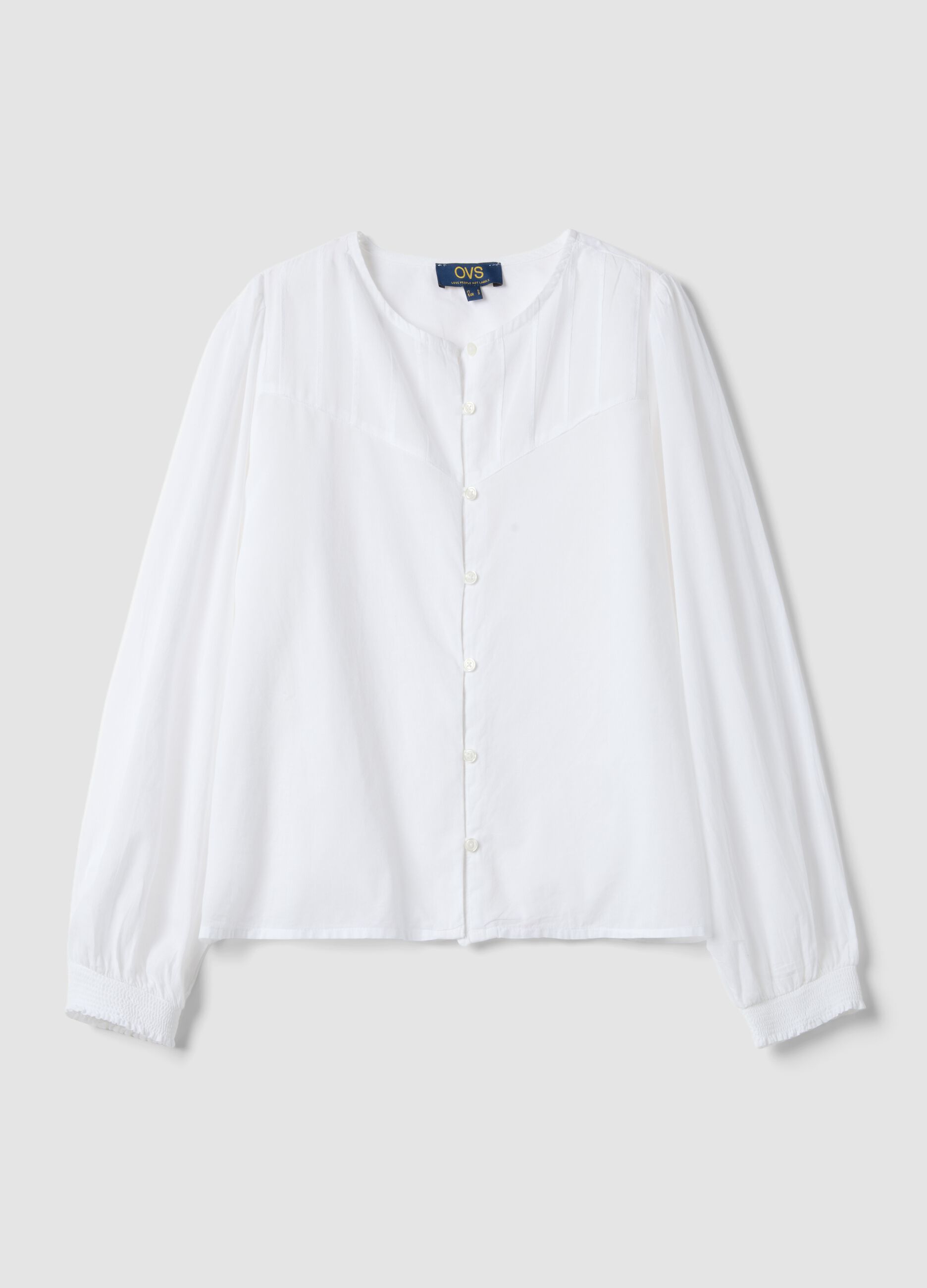 White pure cotton shirt regular fit with buttons and rounded collar
