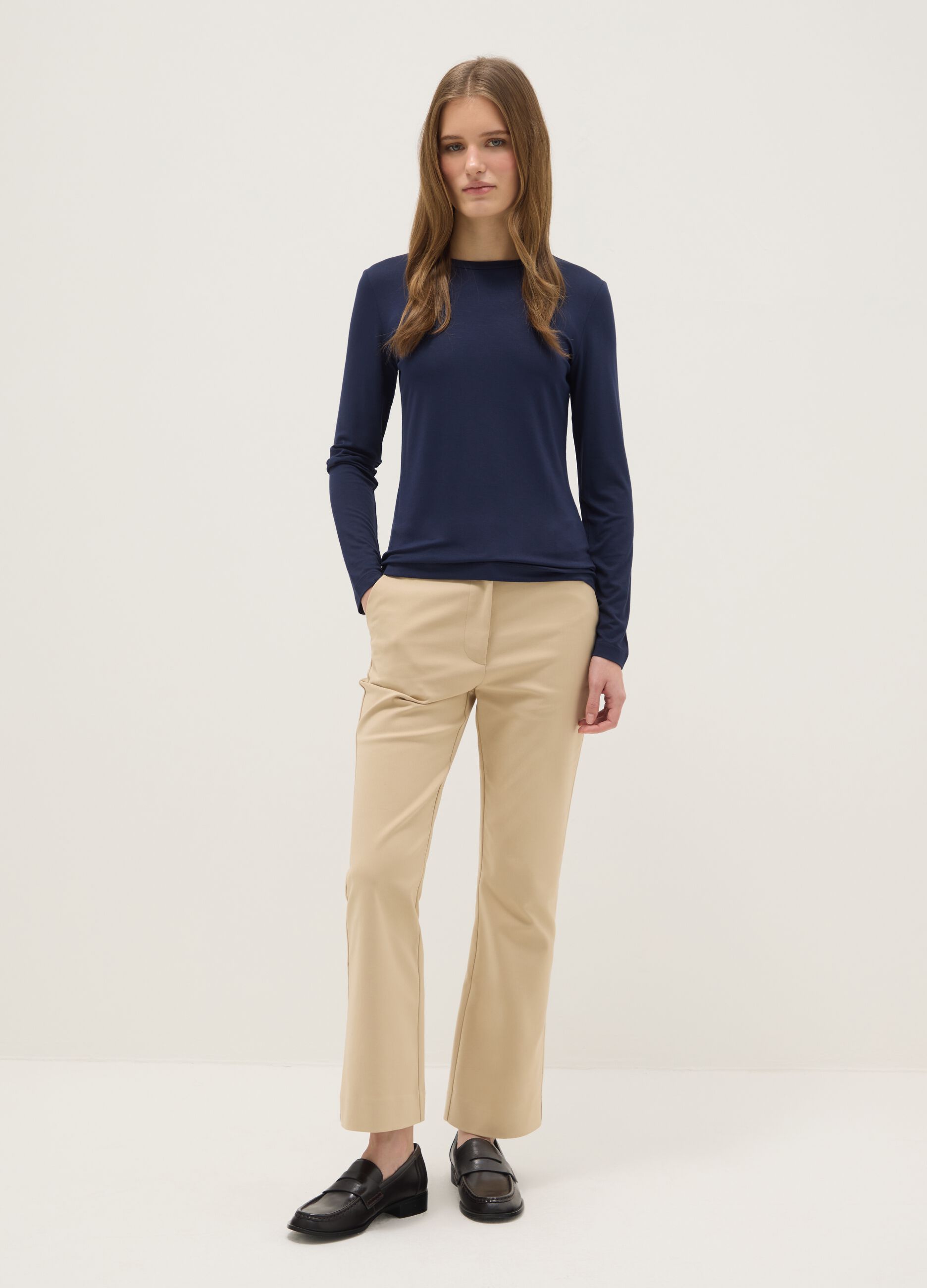 Blue stretchy viscose regular fit t-shirt