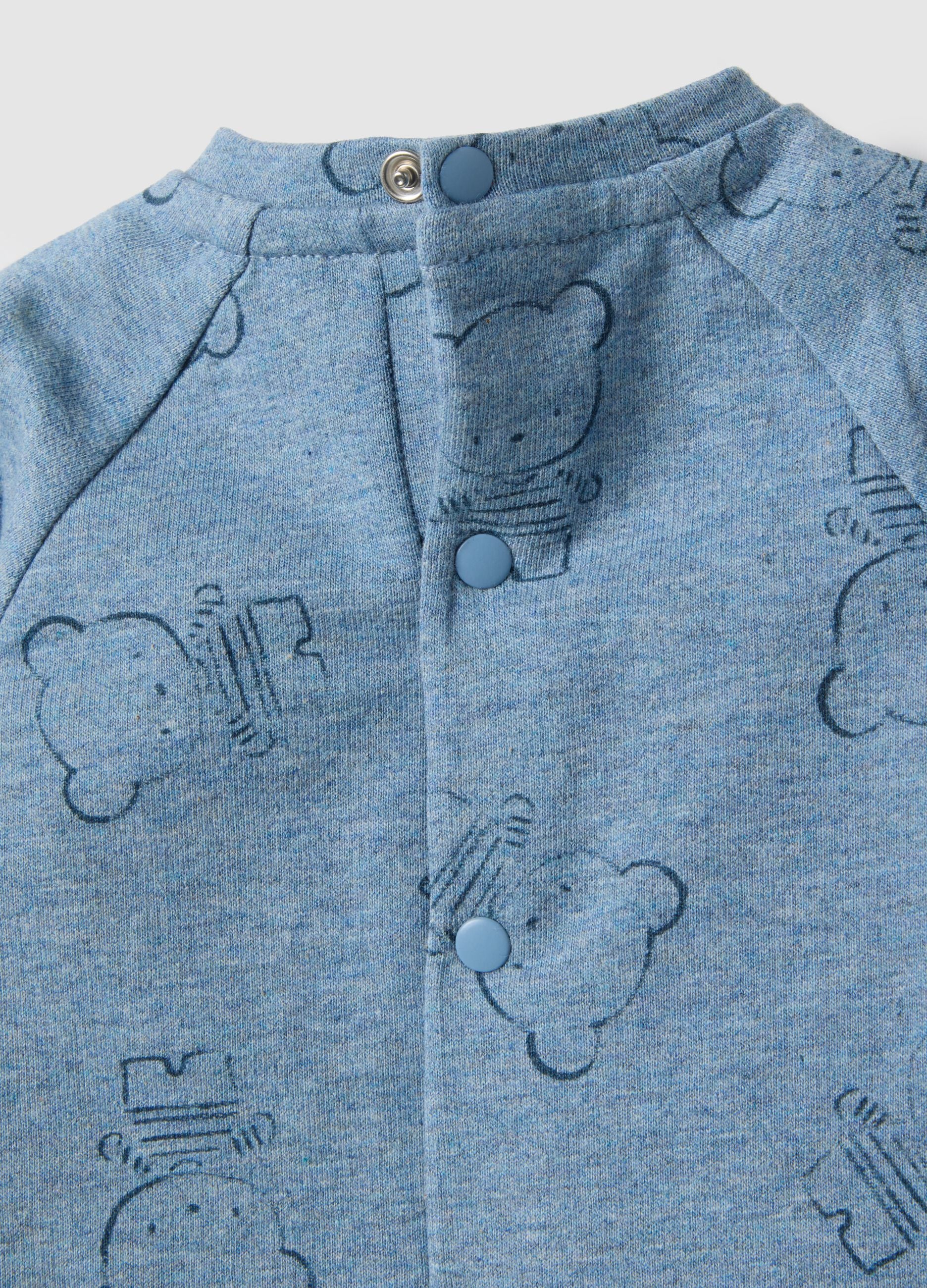 Baby blue pure cotton romper with bear print