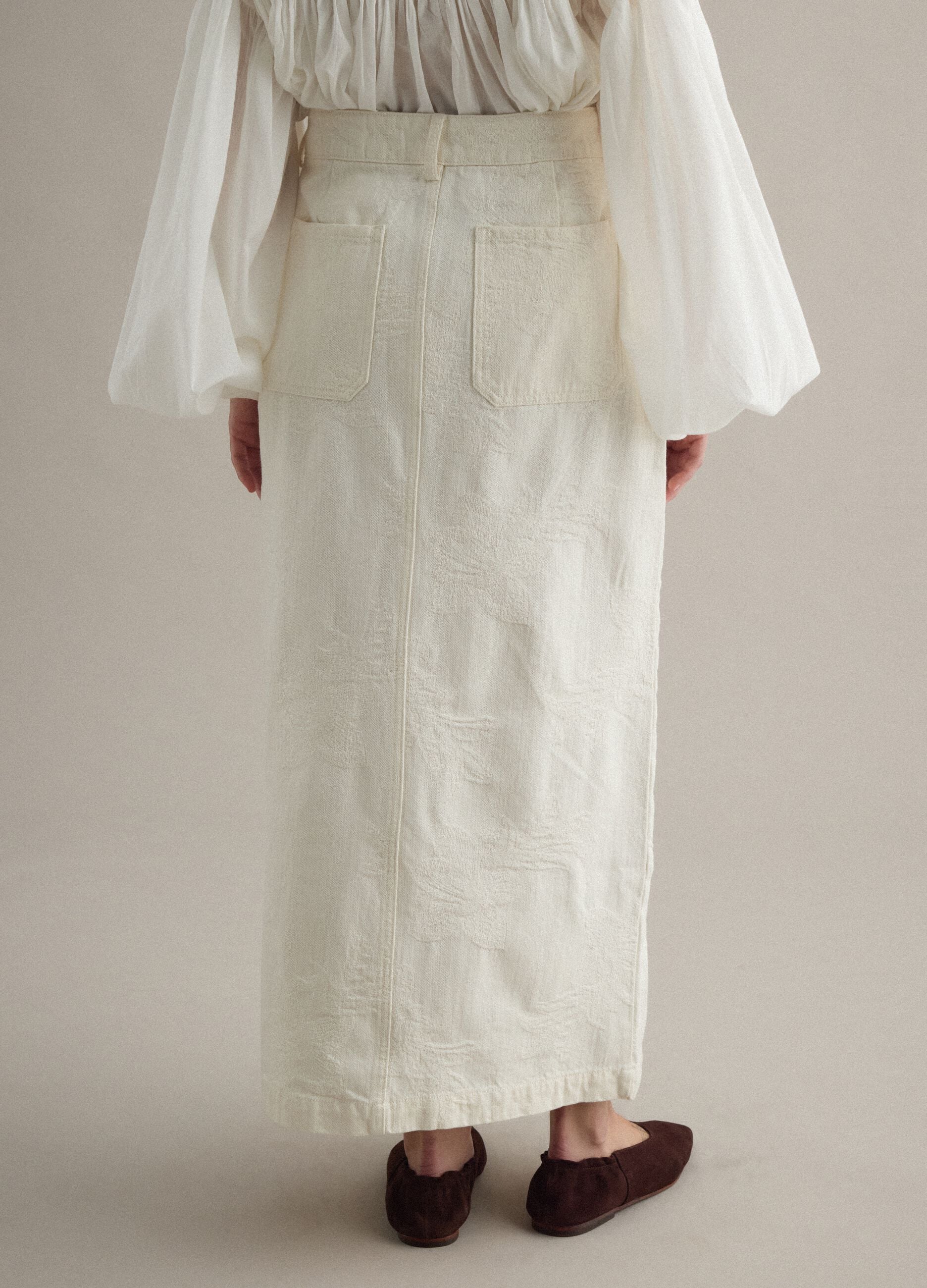 White pure cotton long skirt regular fit with elastic waistband