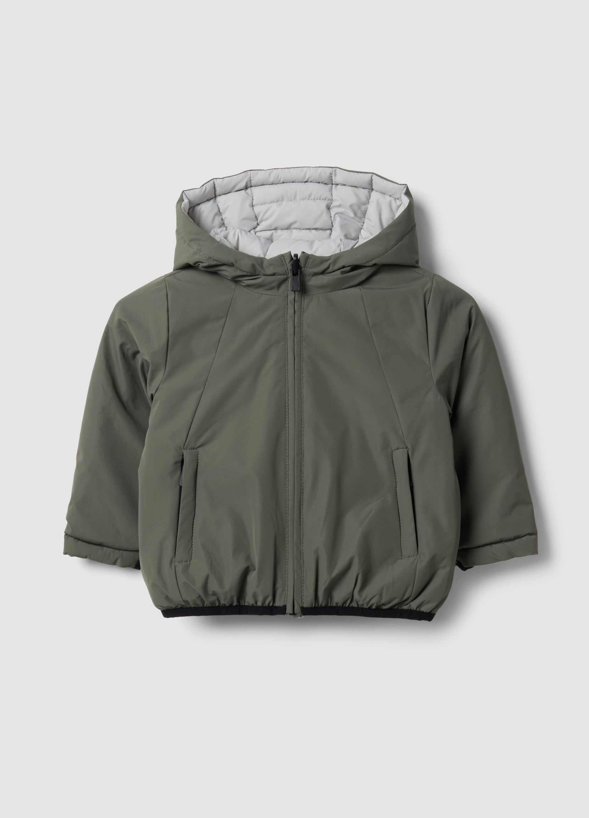 Grey reversible ultralight hooded zip jacket for boys