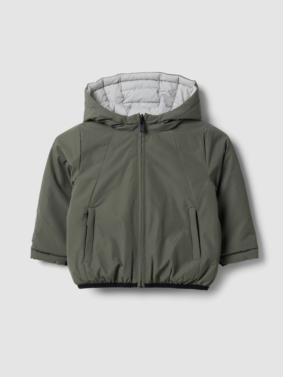 Grey reversible ultralight hooded zip jacket for boys_1