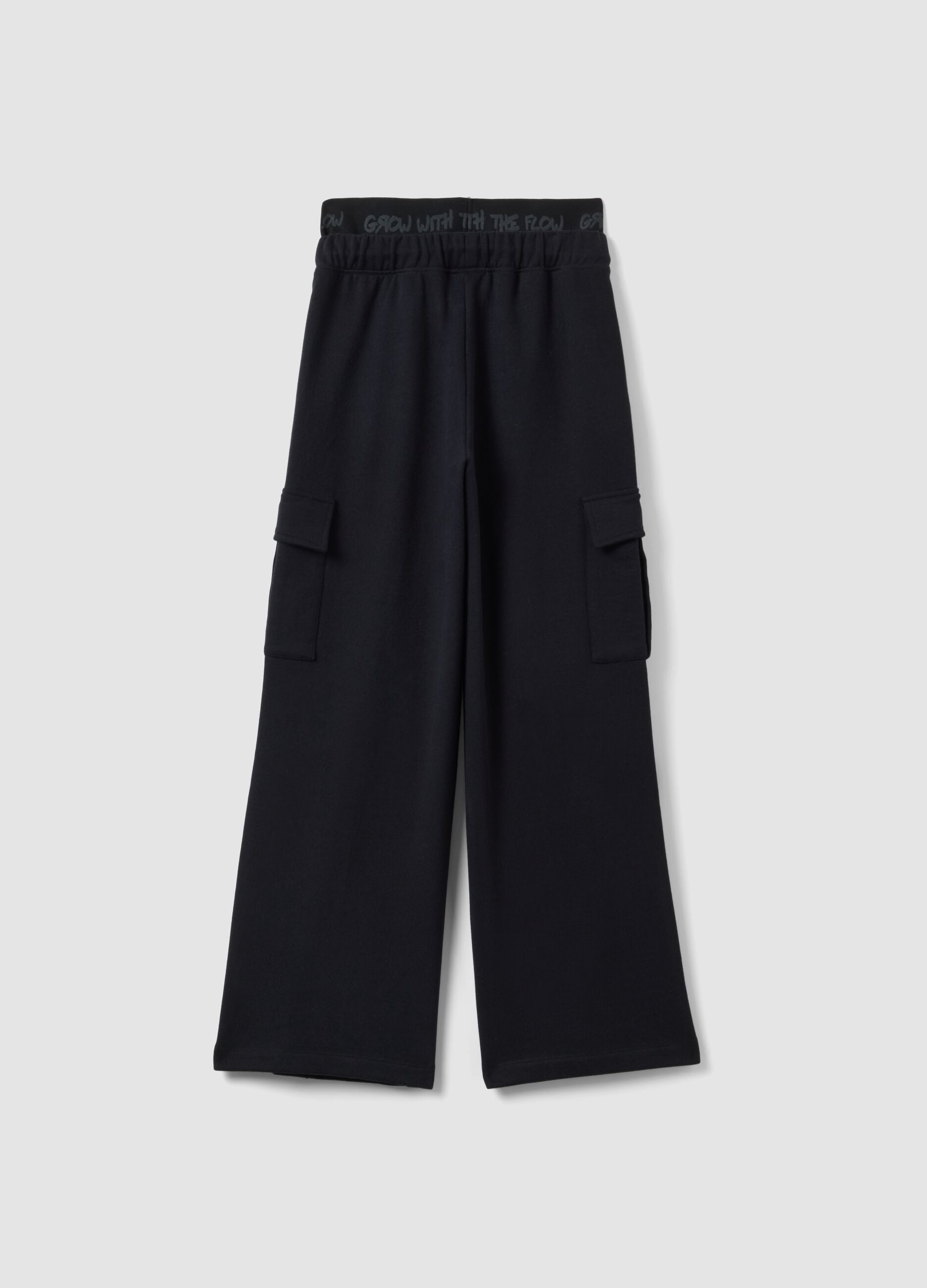 Girls' black pure cotton relaxed fit trousers