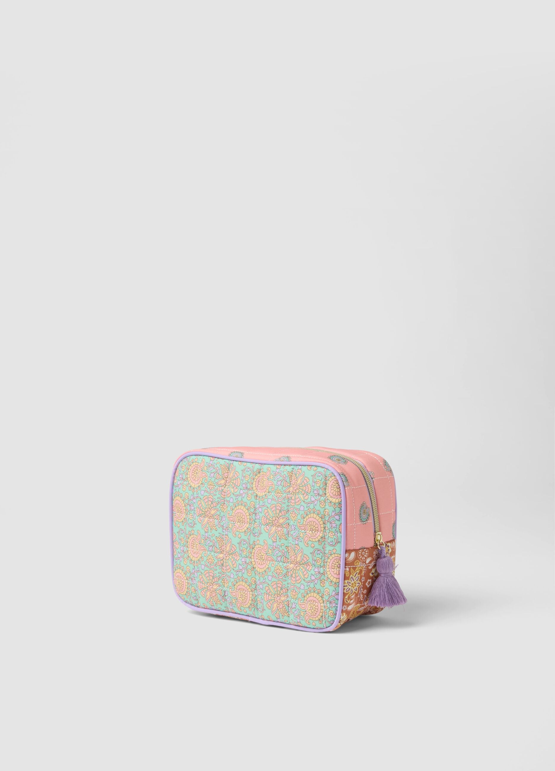 Multicoloured pure cotton vanity case with design