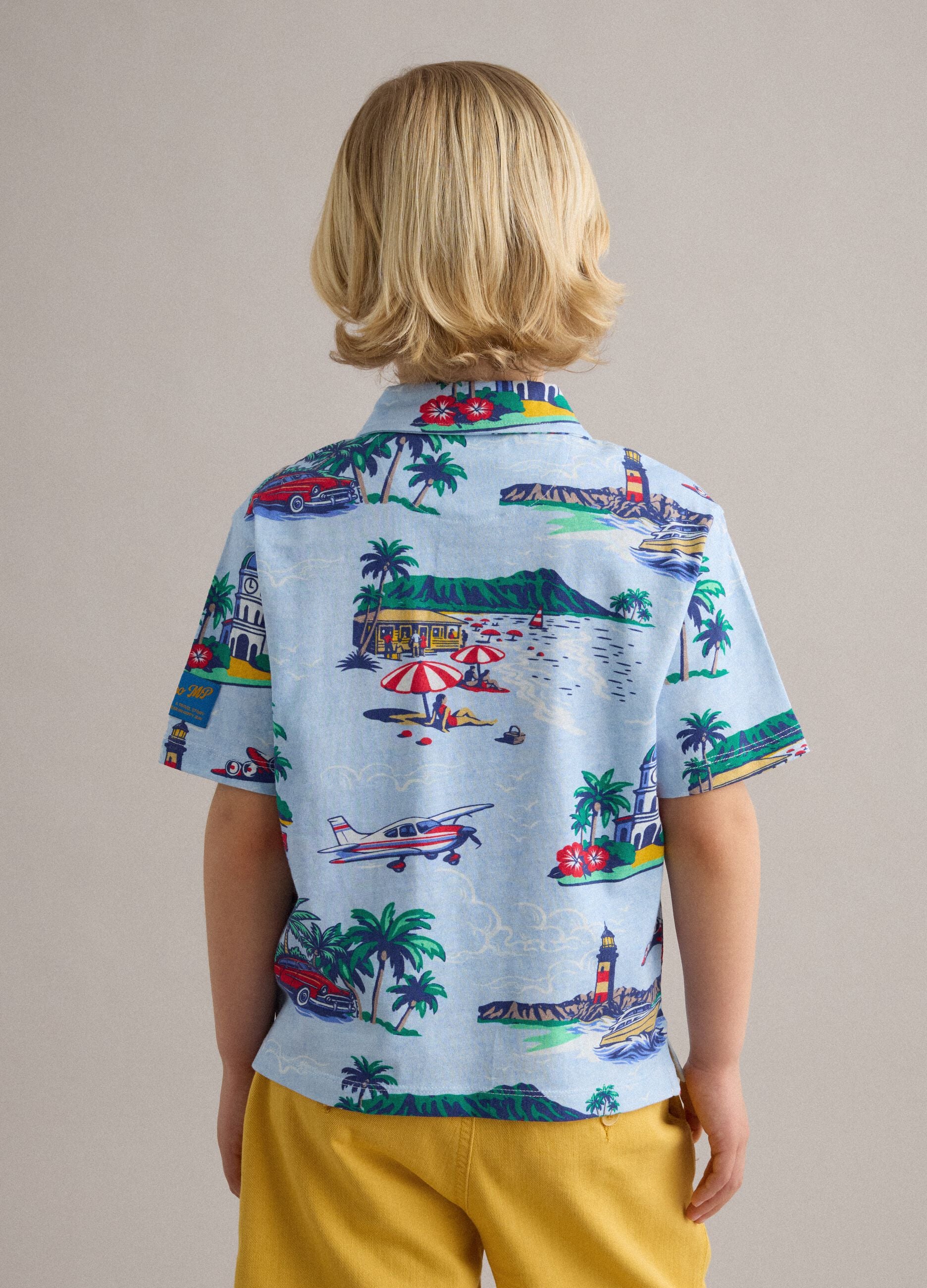 Multicolour pure cotton children's polo, regular fit with prints