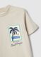 Children's beige pure cotton T-shirt, regular fit with palm print_2