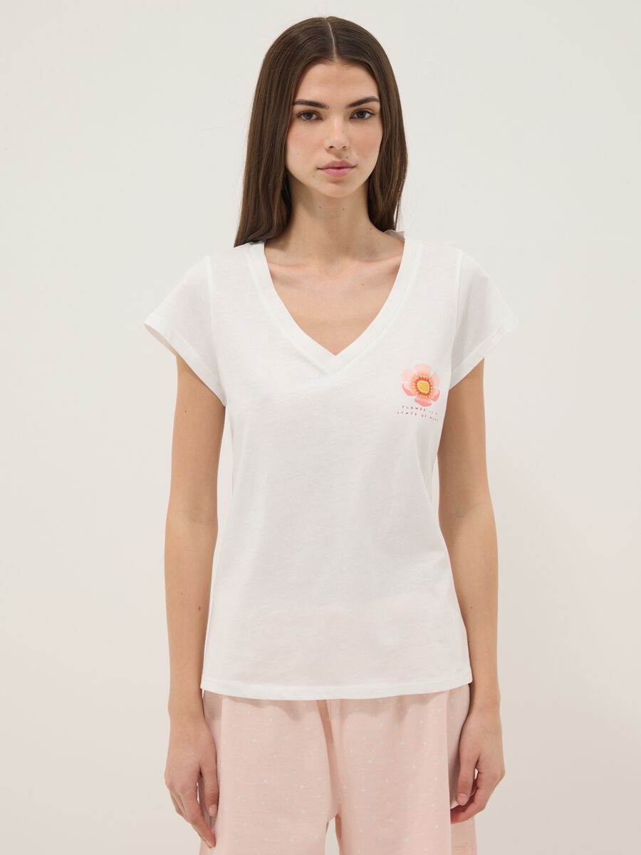 White pure cotton V-neck regular fit pajama shirt_1