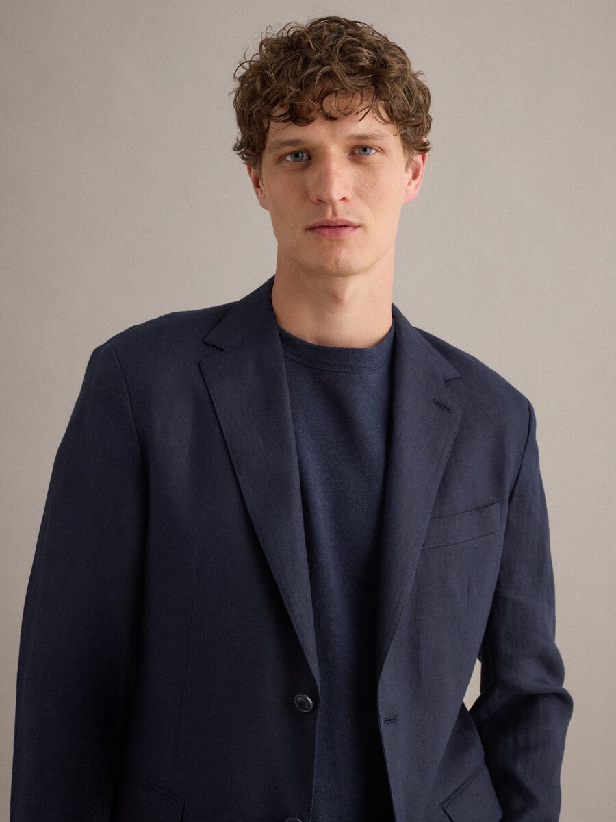 Blue Pure Linen Blazer Regular Fit_3